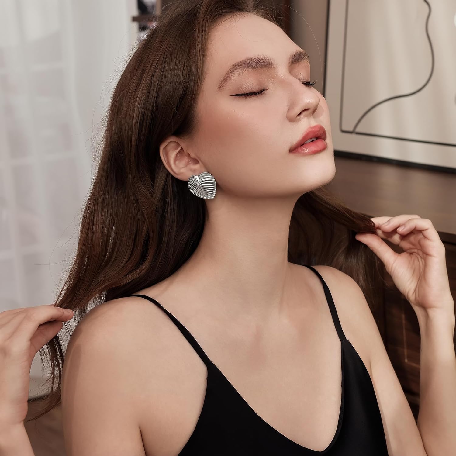 Striped Stud Earrings for Women, Vintage Chunky Earring Studs, Simple Geometric Earrings with 925 Sterling Silver Post, Trendy Statement Textured Earrings - Image 3