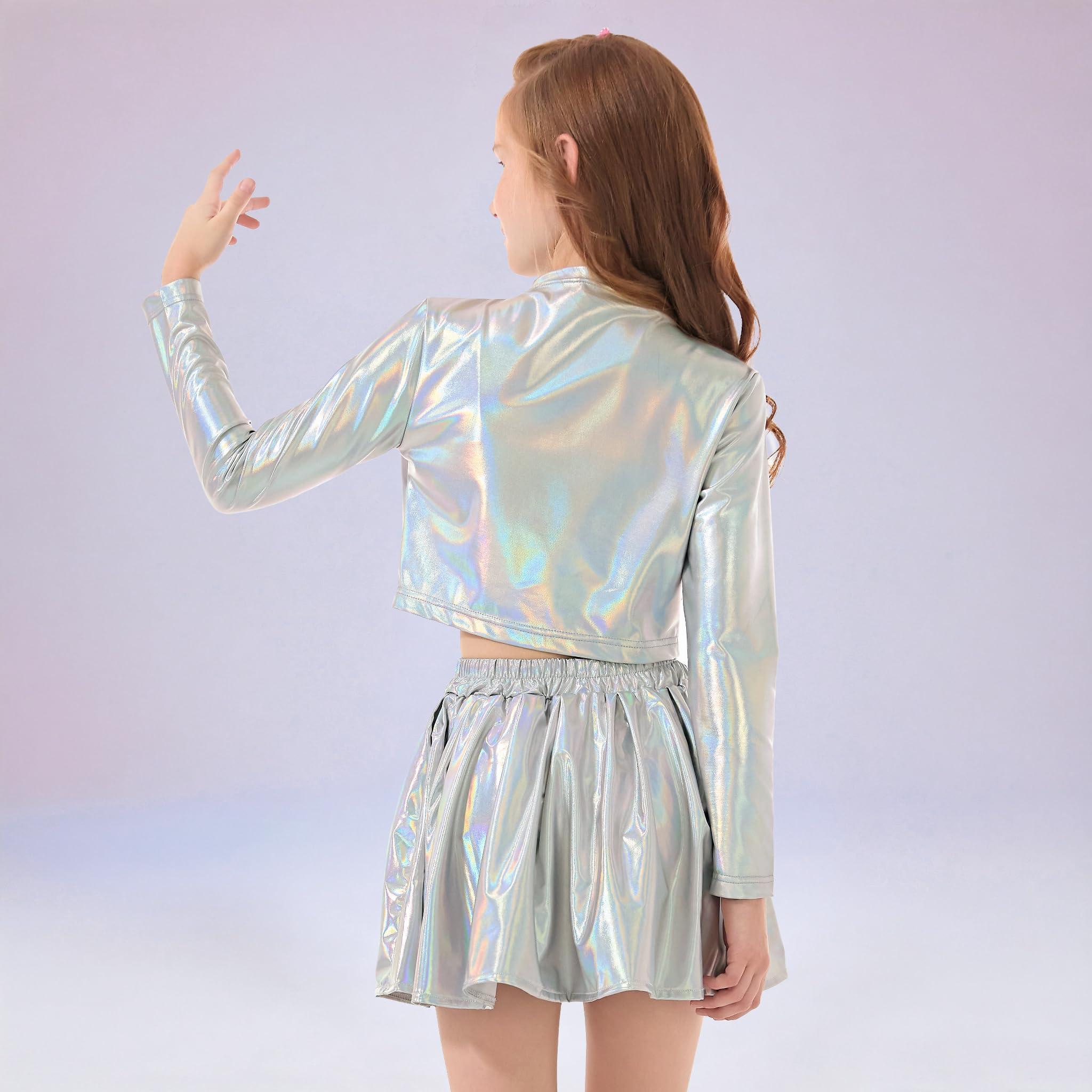 LOLANTA Metallic Cropped Top für Mädchen, halber Rollkragen, funkelndes Tanzshirt für Hip-Hop, Disco, Bühne & Party