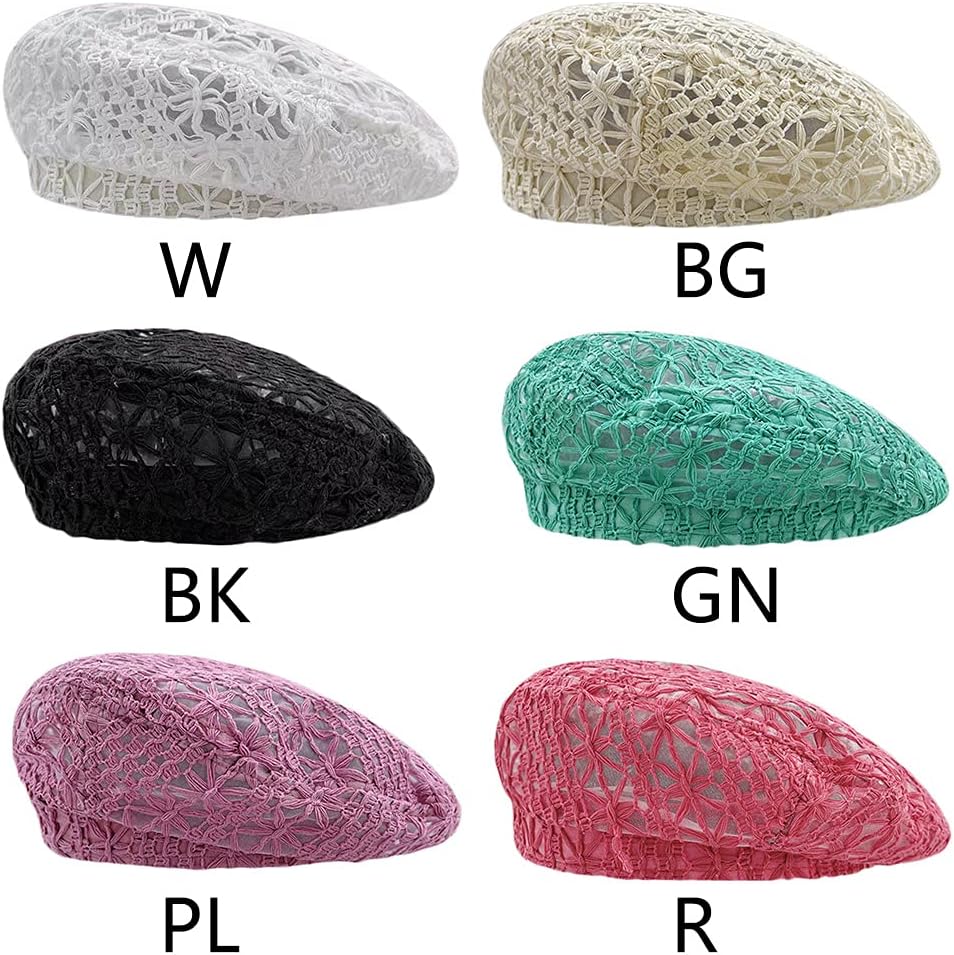 Crocheted Hat Summer Women Beret Knitted Cotton French Style Artist Hollowed Out Fashion Accessory Hats for Black for Small