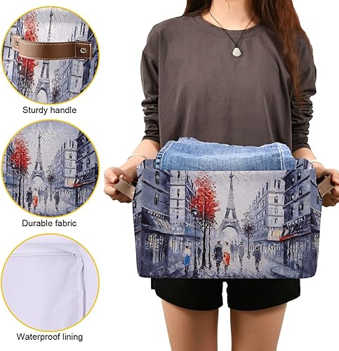 Miniatura 8 de Contenedor de almacenamiento de lona con patrón de flores de mariposa y animales, cesta de almacenamiento grande, caja de almacenamiento plegable