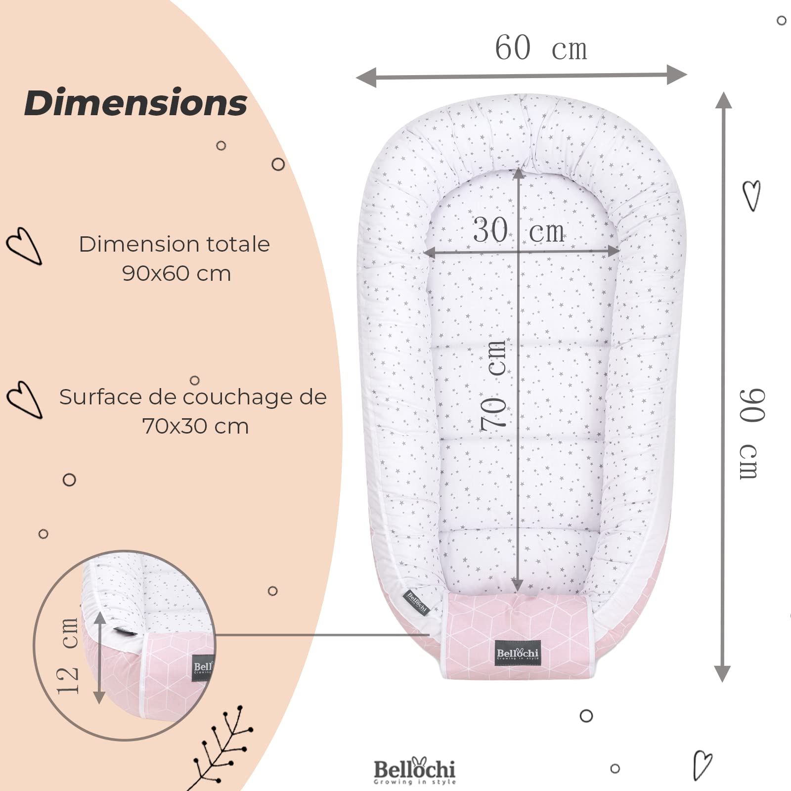 Bellochi Babynestje Cocon voor Babybed voor Pasgeborenen - OEKO-TEX Gecertificeerd - 100% Katoen - 90x60x12cm - Zacht En Veilig Babynest met Beschermende Randen - Apanatschi