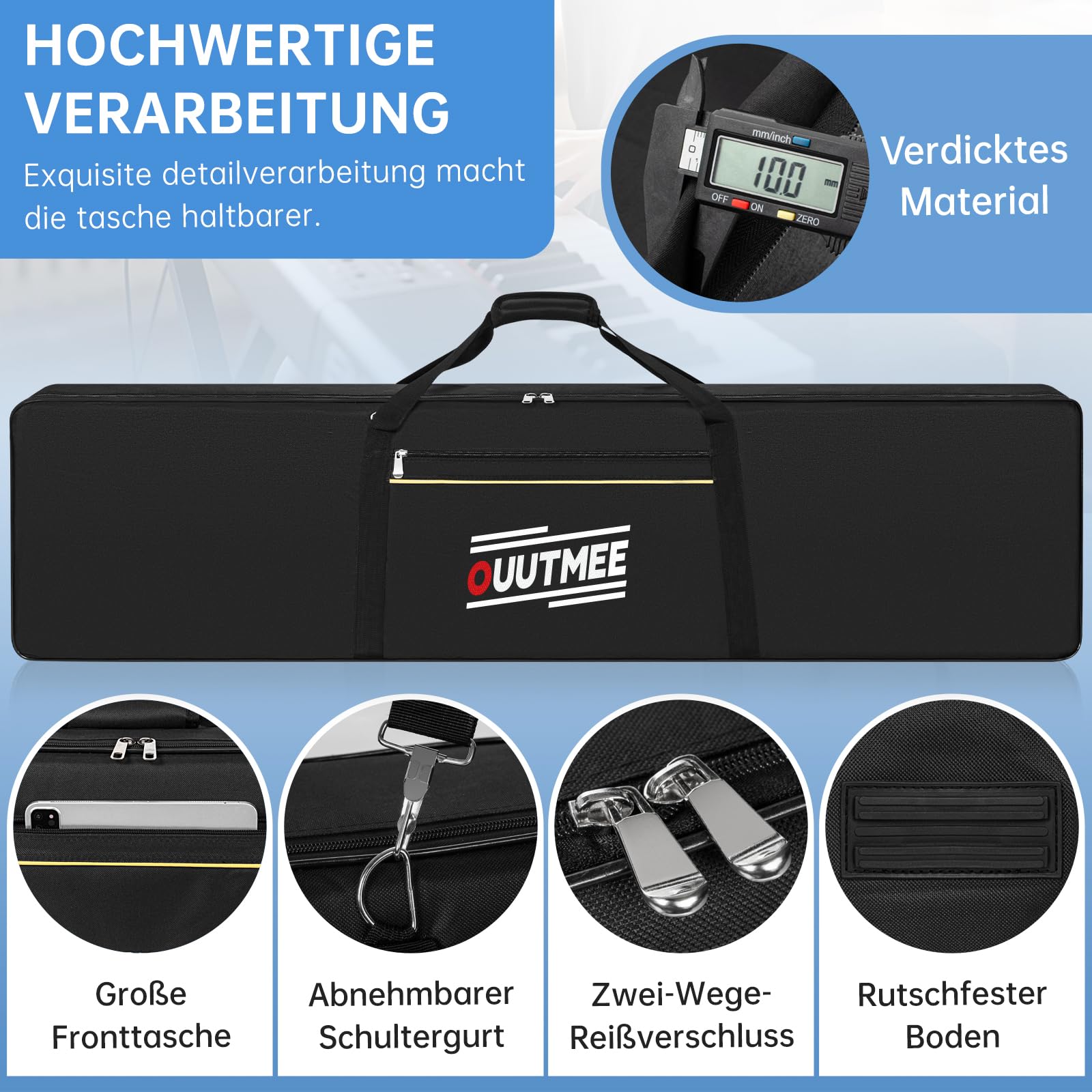 OUUTMEE 88 Keyboard Tasche Zwei Möglichkeiten Zum Tragen,136 x 18 x 34 cm Keyboard Piano Tasche,600D Waterproof Oxford Cloth Piano Tragetasche,Schwarz