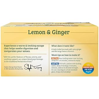 TWININGS TEA, TEA, LEMON & GINGER, Pack of 6, Size 50 BAG - No Artificial Ingredients6