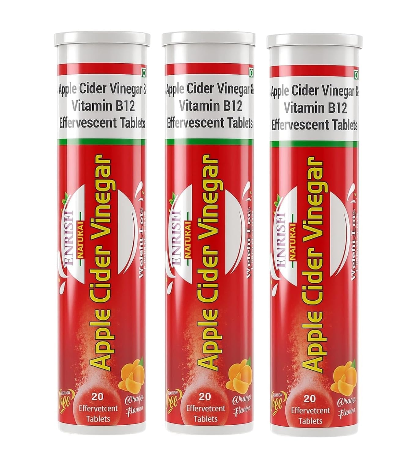 Apple Cider Vinegar Effervescent Tablets with Vitamin B12 by ENRISHI | Natural Wellness Supplement for Digestion, Detox & Energy Support | Sugar-Free Refreshing ACV Tablets | Pack for Daily Health (3PCS)-image-20