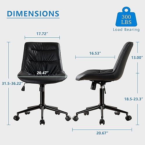 Miniatura 2 de Rowill Silla de oficina ergonómica sin brazos, silla de escritorio de piel sintética con altura ajustable, ruedas giratorias silenciosas, fácil