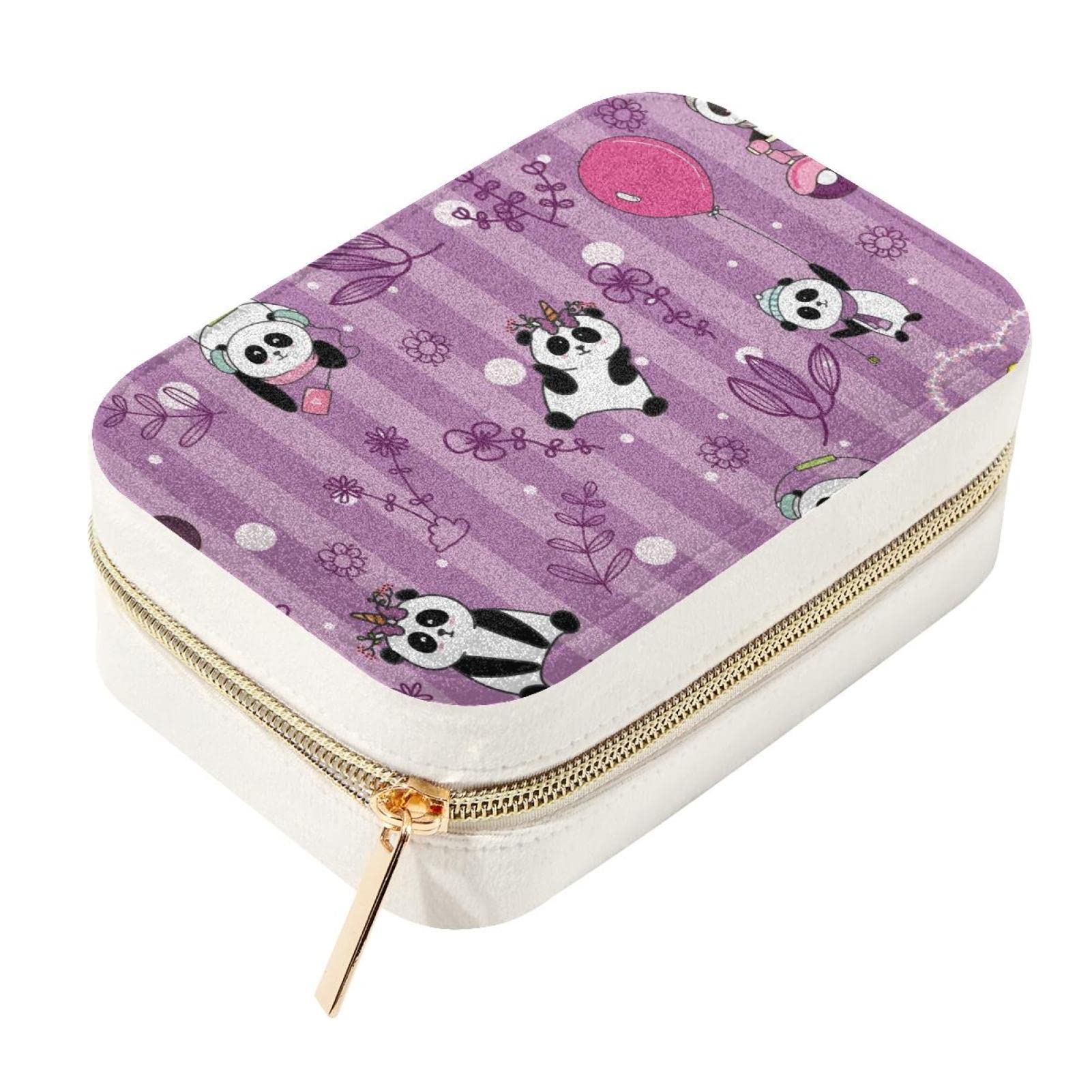 Écrin à bijoux de voyage en velours premium avec finitions panda et feuilles