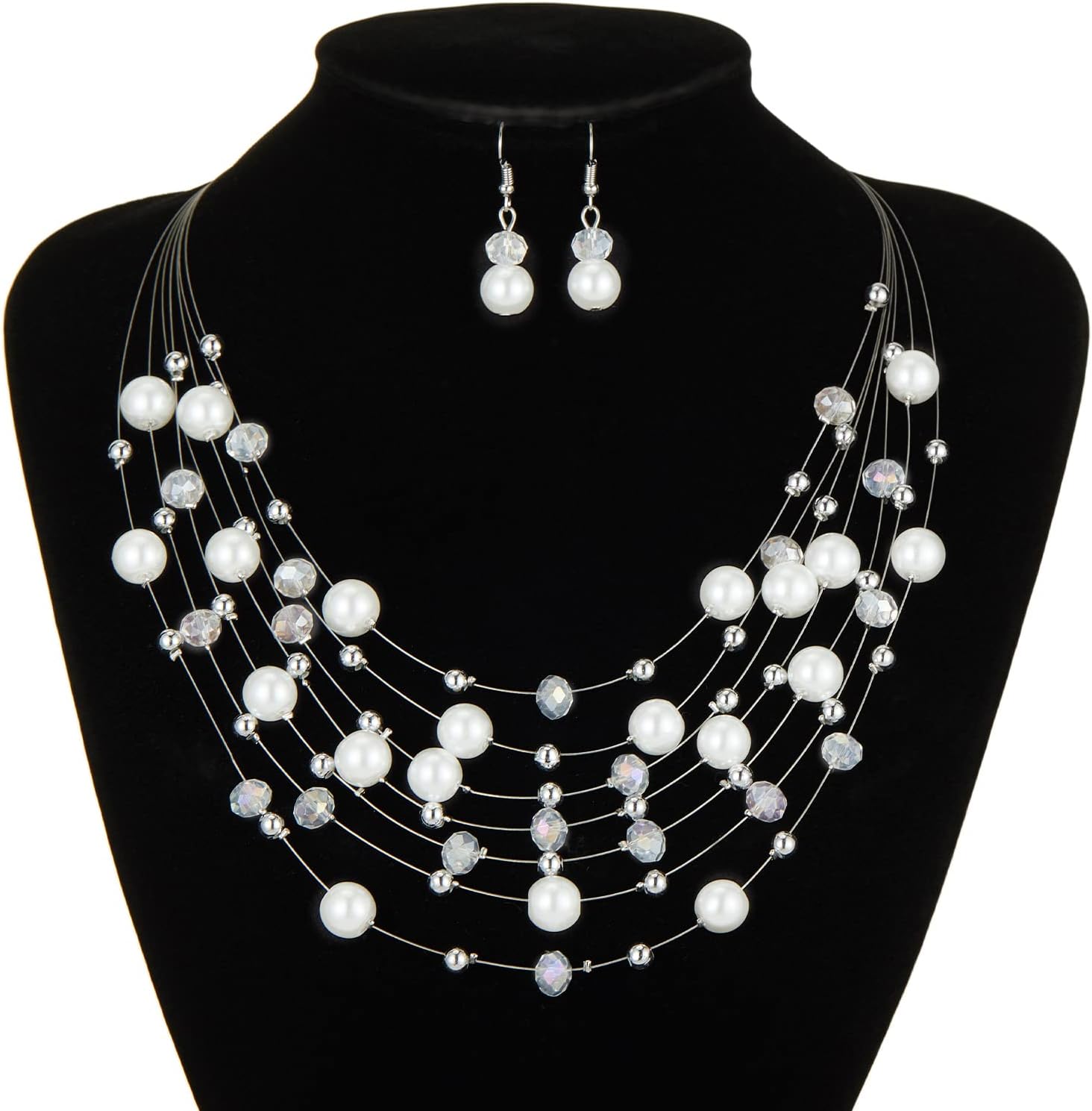 Layered Pearl Beaded Necklaces for Women Multi Layered Pearl Choker Necklace Boho Jewelry for Women Gifts for Mom - Image 4