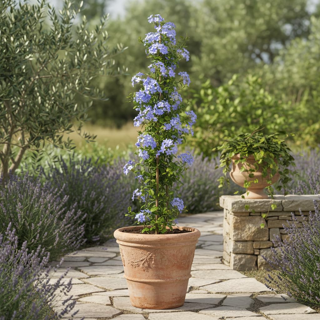 Garden Center Shop | Plumbago Capensis 125 cm M20 | Jazmín Azul Arbusto Trepador Perennifolio | Florece Muchos Meses | Ideal Vallas, Pérgolas y Macetas Grandes