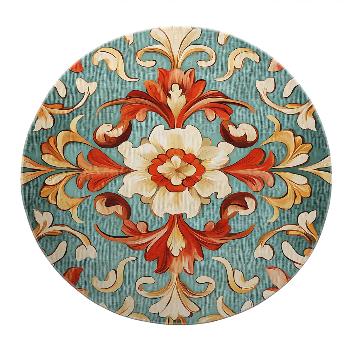 Tapis rond baroque floral lavable pour protéger le sol du salon des enfants