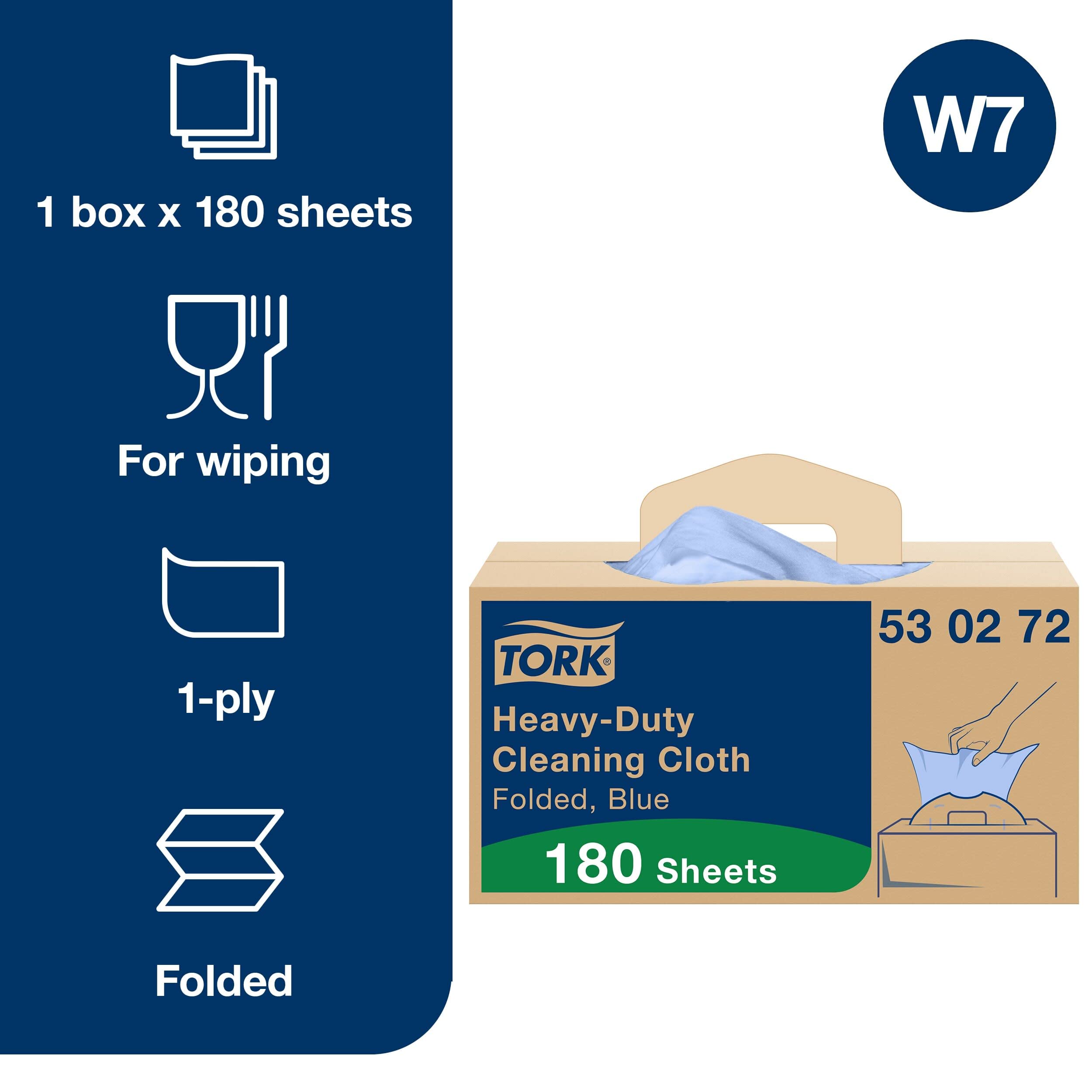 Tork Extra Starke Reinigungstücher Blau W7, Einzeltuchentnahme, 1 x 180 Tucher, 530272