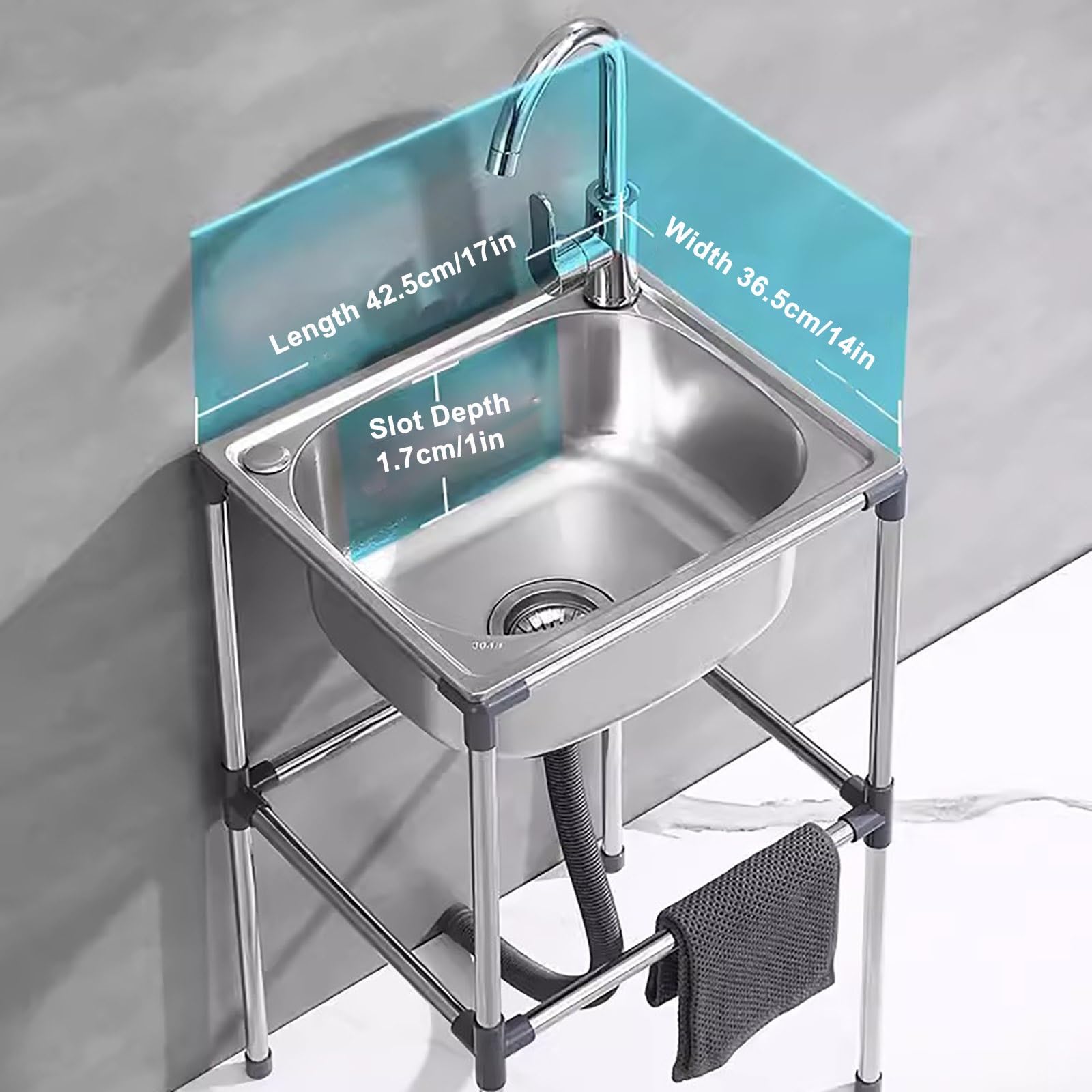 Lavello Cucin In Acciaio Inox Autoportante,Lavello In Acciaio Inox Autoportante Con Banco Da Lavoro Lavello Da Pranzo Mobile Commerciale Per Interni Esterni Spessore (Size : 53 * 38cm