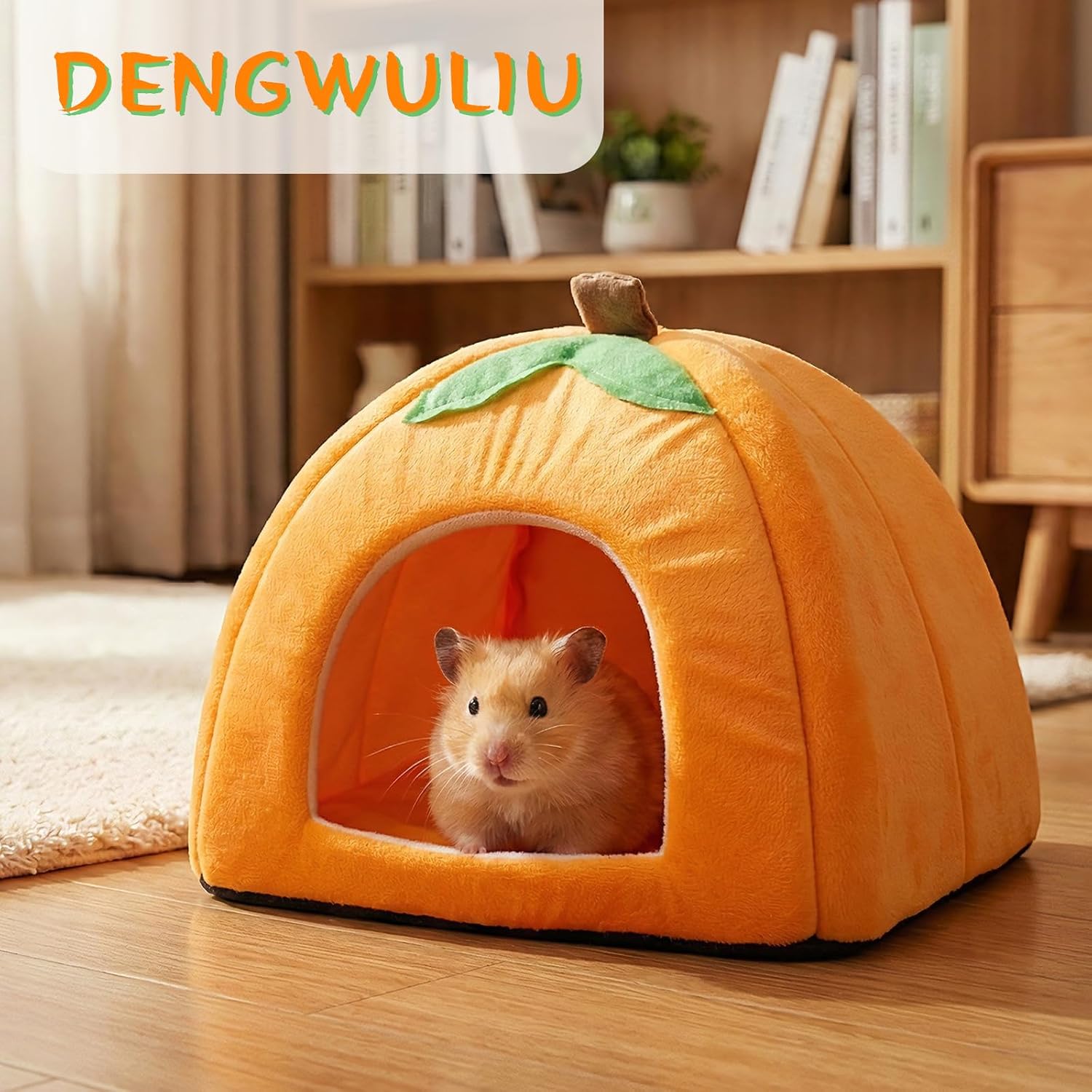 Guinea Pig Hideout for Small Animals Bed with Warm Fleece, Pet Cushions,Sleeping for Pet/Ferret/Chinchilla/Bunny Pumpkin