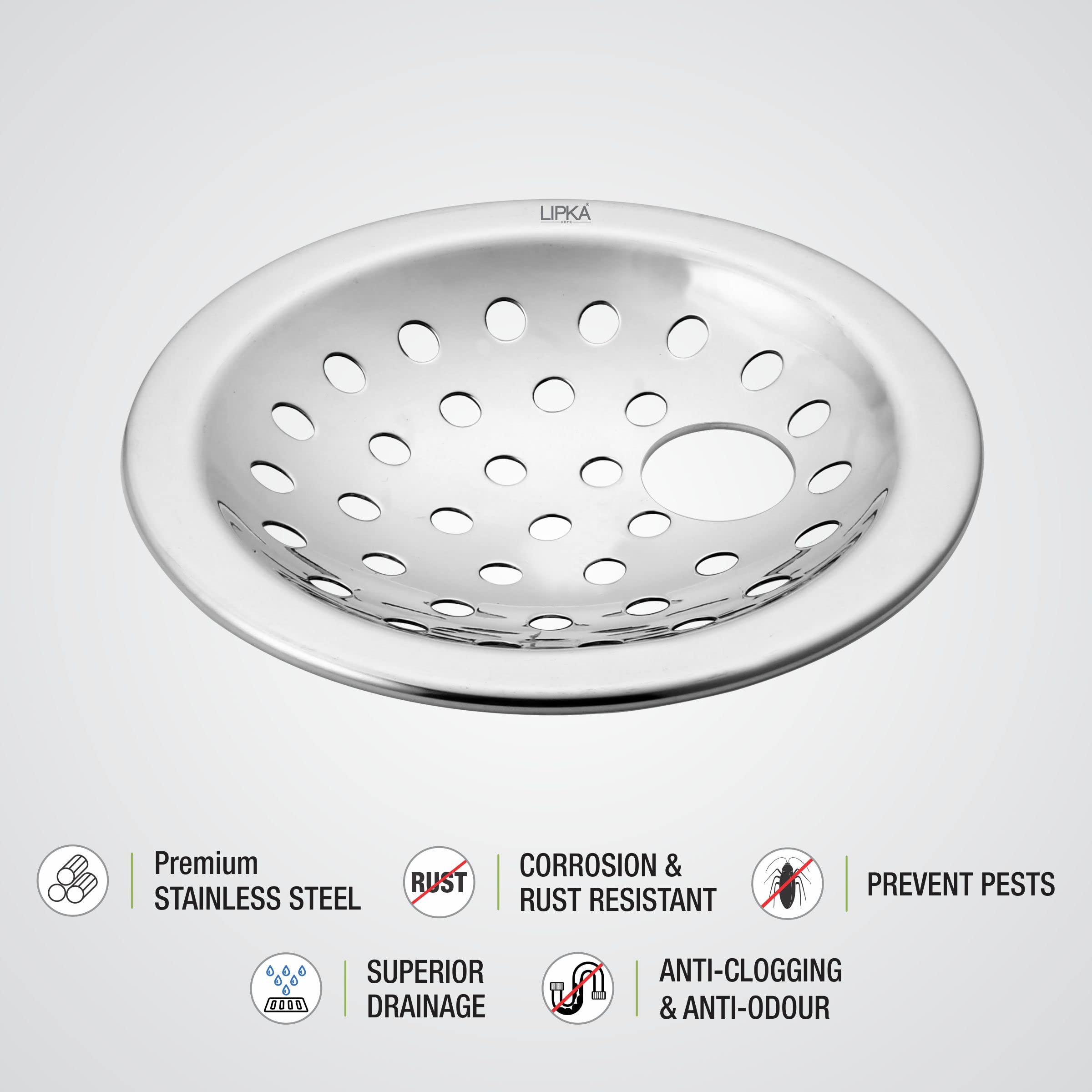 LIPKA Pack of 4 Heavy Snow Round Floor Drains|Premium Stainless Steel|4½ Inches| with Hole| 2