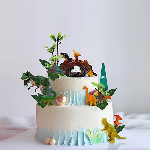 Miniatura 5 de 26 adornos para tartas de dinosaurio con huevos de dinosaurio, hojas, árboles, decoración de pasteles para cumpleaños, temática de dinosaurios,