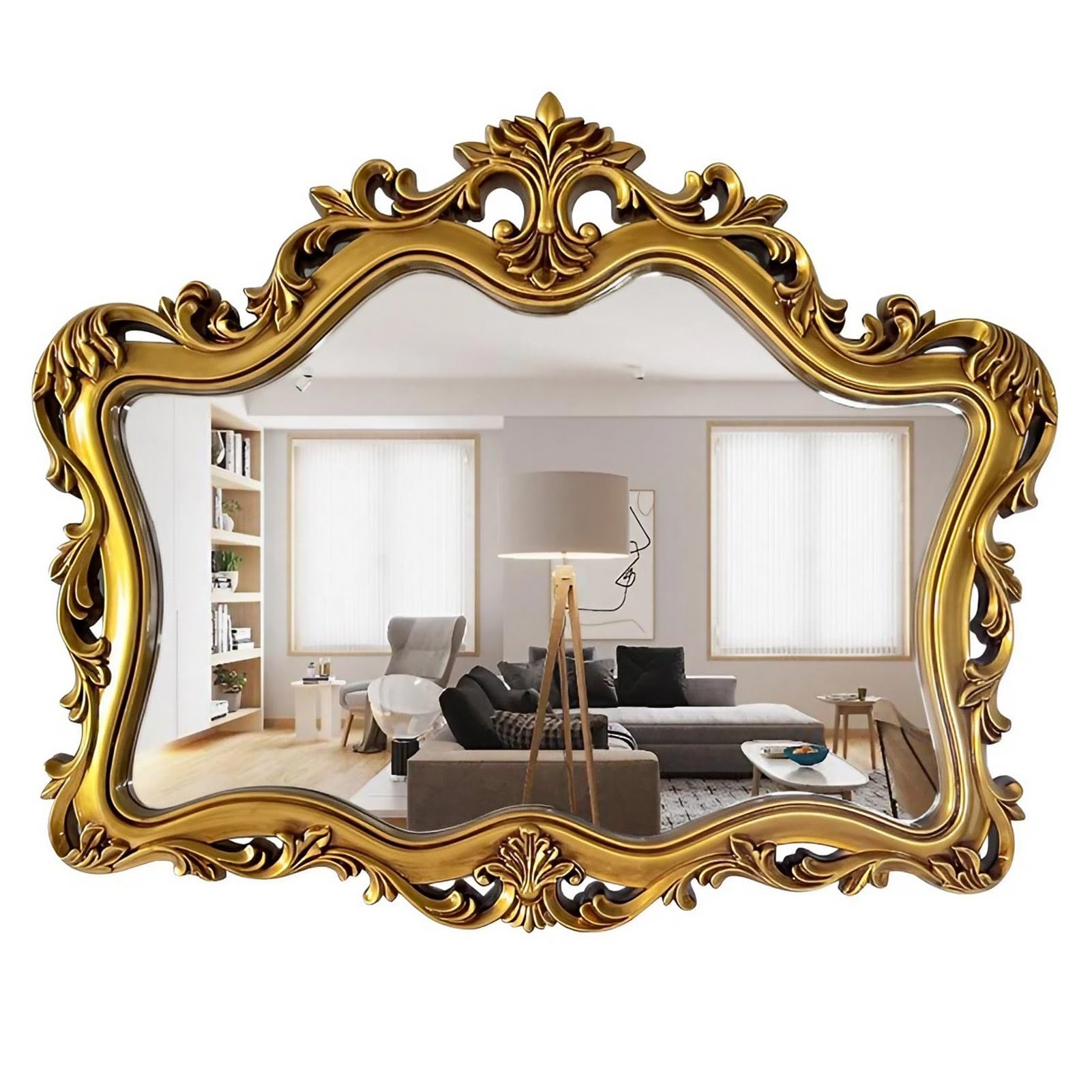 FGXHHS Large Vintage Mirror for Wall Decor, 37.4×31inch Antique Gold Traditional Hanging Mirror, Ornate Baroque Bathroom Vanity Living Room Bedroom Entryway Hallway