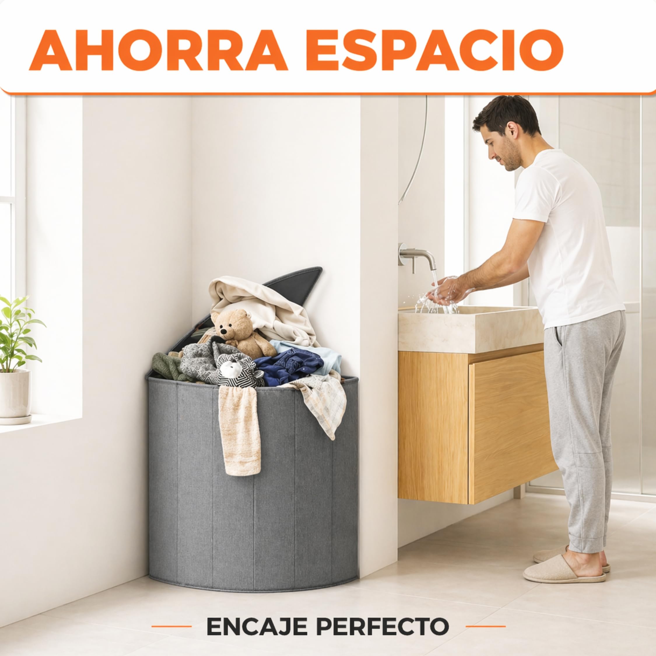Cesta plegable ropa sucia 60x40x40 cm tela gruesa Lino 600d gris