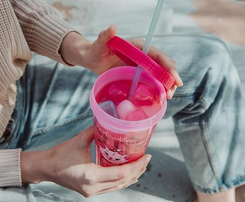 Miniatura 5 de Disney The Aristocats Marie - Vaso de viaje de plástico que cambia de color, incluye popote reutilizable, tapa resistente a fugas, cubos de hielo