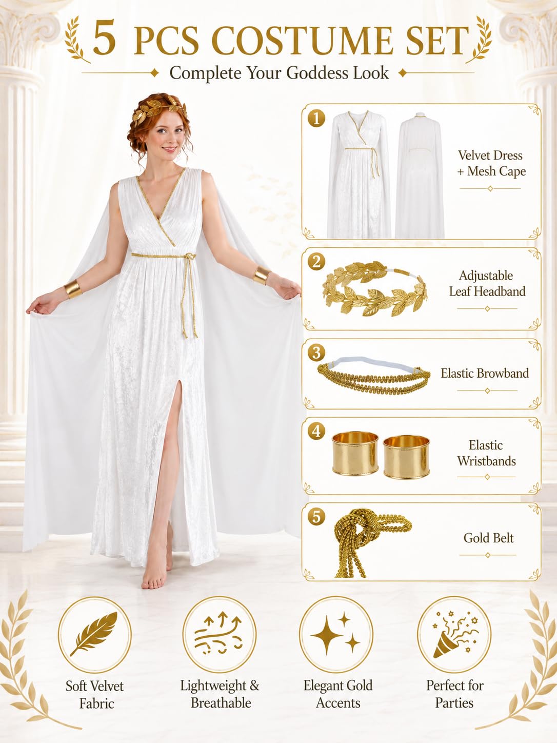 HOMELEX Greco Toga Costume Donna Romana Halloween Nobiltà Dea Cosplay