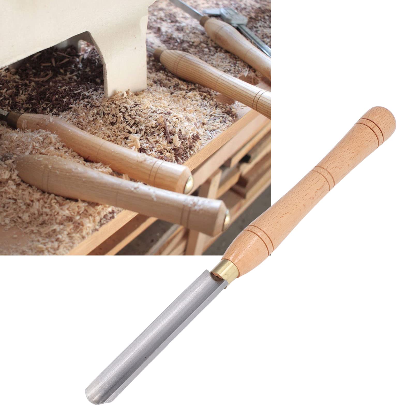 CHISEL Gubia de Torneado de Madera, HSS Acero de Alta Velocidad, Mango de Haya, Herramienta para Carpintería con Funda, Interior Grande