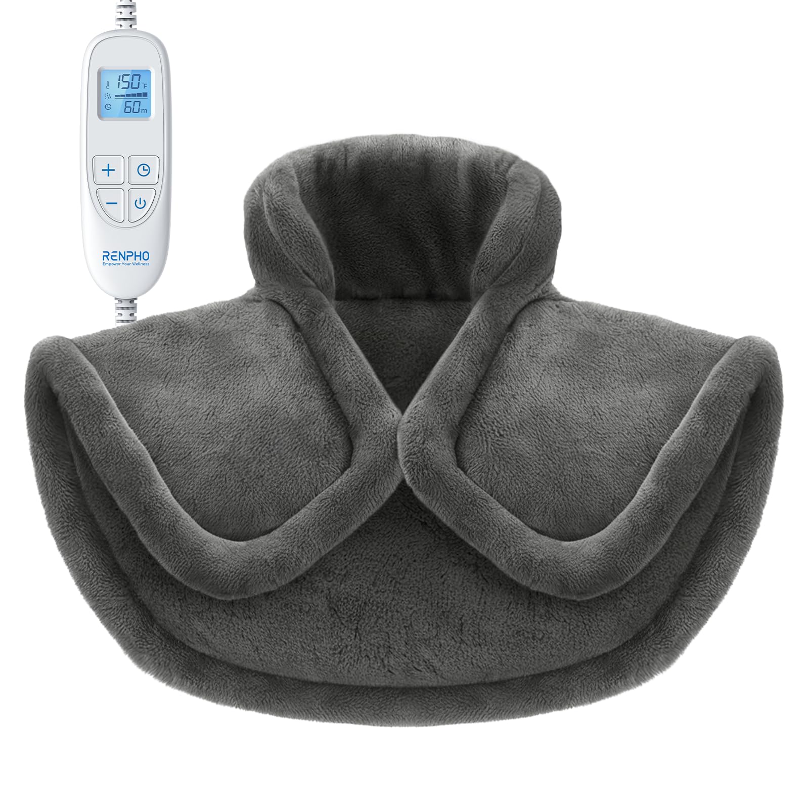 RENPHO Heating Pad for Neck and Shoulders and Back, Birthday Gifts for Women Men, FSA HSA Eligible, Edge Weighted Electric Heat Pad for Pain Relief, ETL Certified, 21"x23" Gray