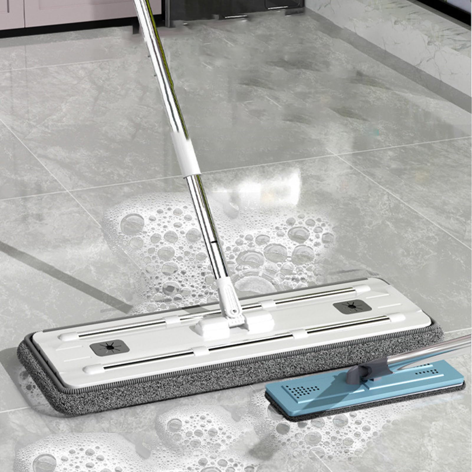 Fregona Plana Y Cubo Fregona Seca y Húmeda con 2 Paños de Microfibra | Escurrimiento Set Limpieza Twist Para Todo Suelo: Madera,Baldosa,Laminado,Corcho,Mármol,Hormigón,Piedra,Pizarra,Linóleo