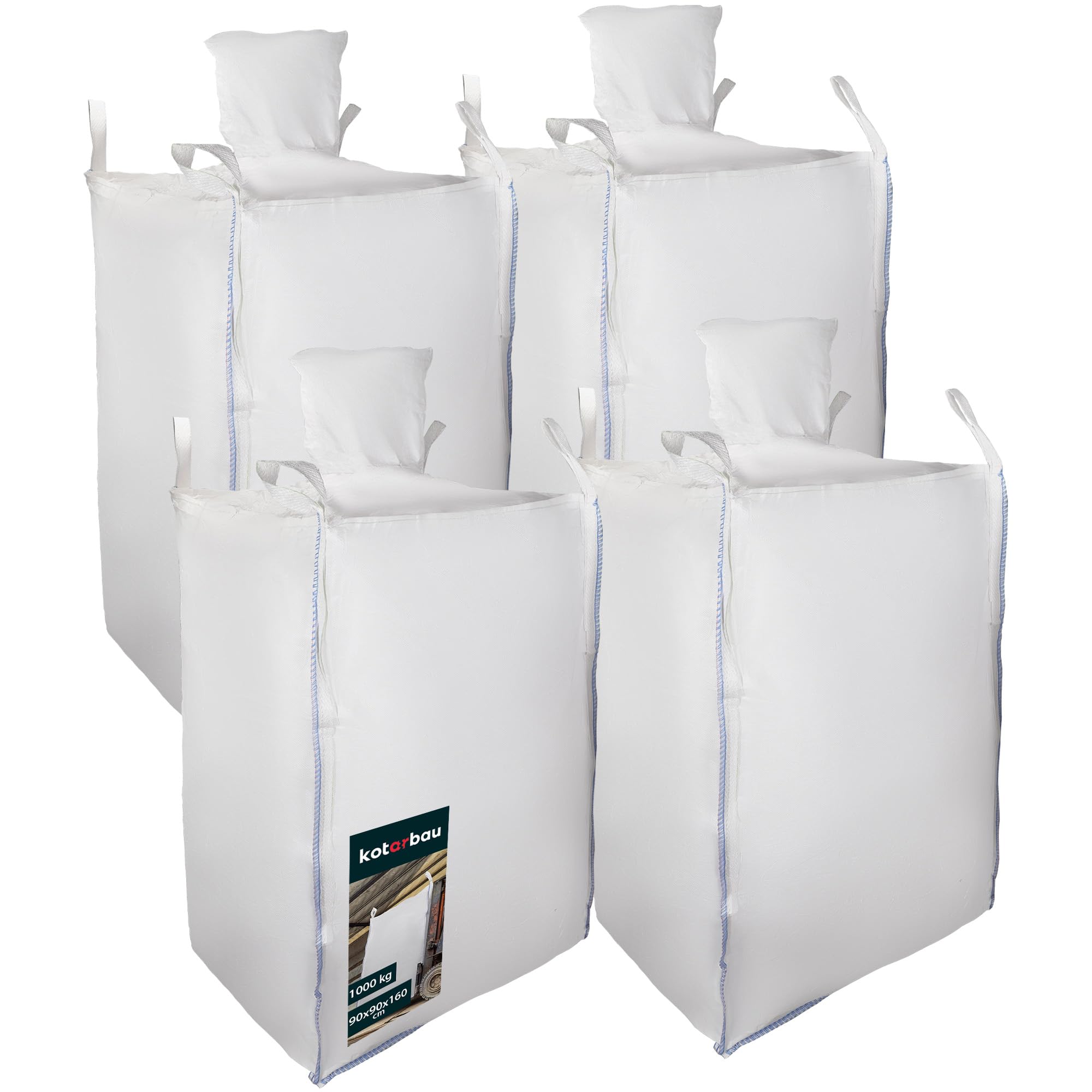 KOTARBAU® 4 sztuki worków Big Bag 90x90x160cm Worek na odpady ogrodowe Stabilny z górnym i dolnym lejkiem 1000kg PP Worki ciężkie na odpady ogrodowe Worek ogrodowy Worki śmieciowe Worki na gruz Worki