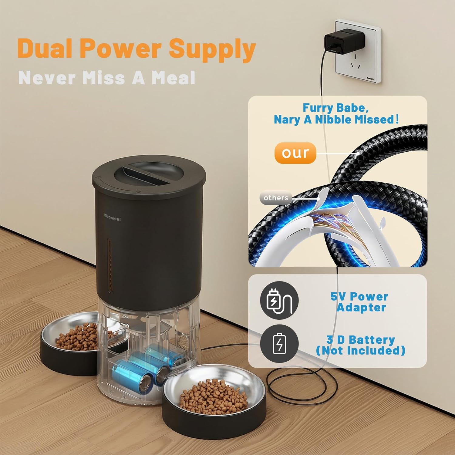 Automatic Cat Feeder 2 Cats,2.4G WiFi Timed Auto Cat Food Dispenser with Dual Bowls,4.2L Smart App Control,Equal Portion Feeding for Multiple Cats (Black, 4.2L WiFi Dual Bowl)