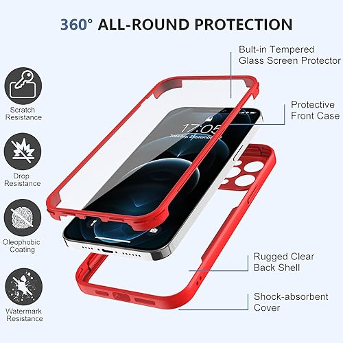 Miniatura 10 de Urarssa Funda compatible con iPhone 12 Pro Max, diseño transparente de cuerpo completo con protector de pantalla integrado, a prueba de golpes,