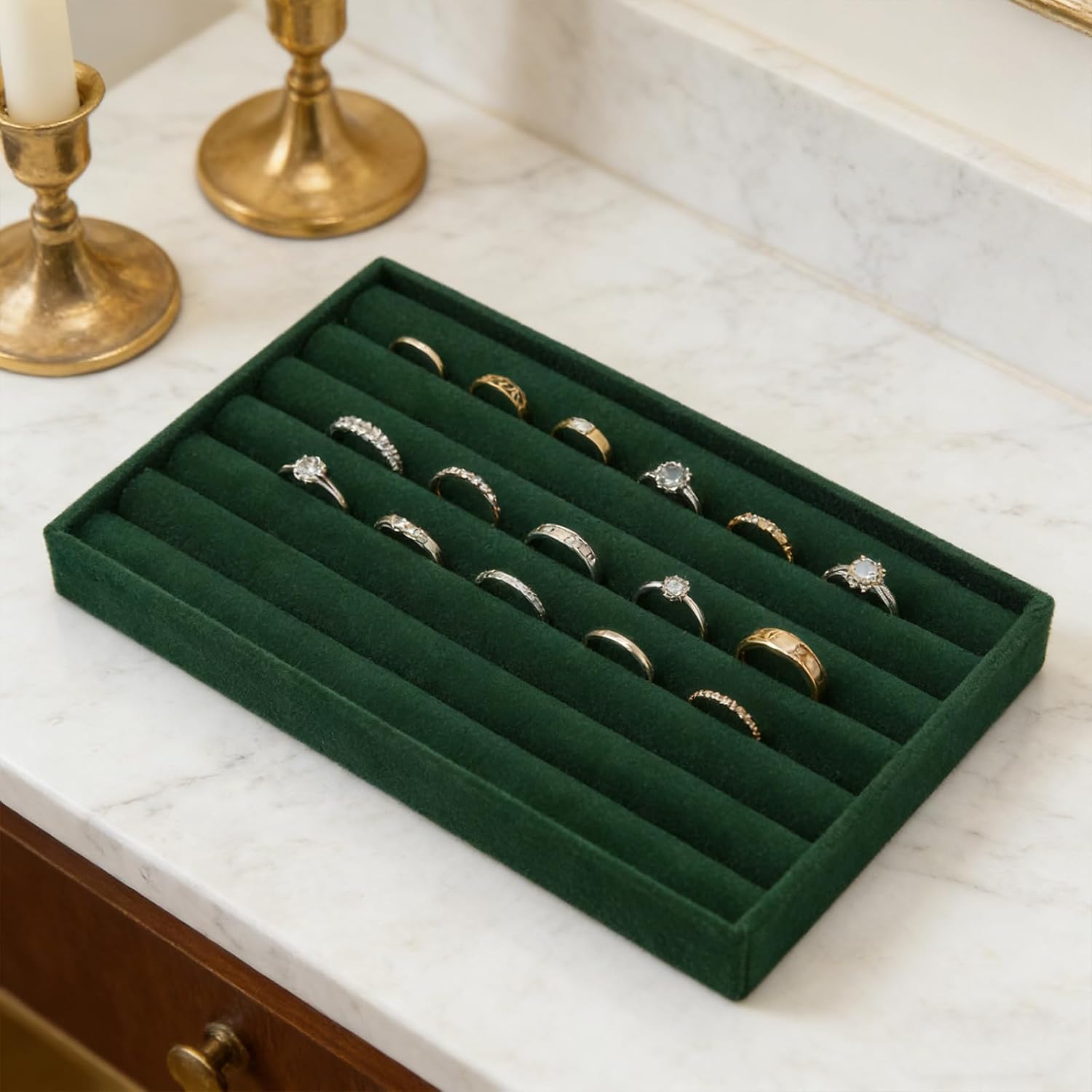Velvet Jewelry Organizer Tray, Dark Green 8 Rolls image 5
