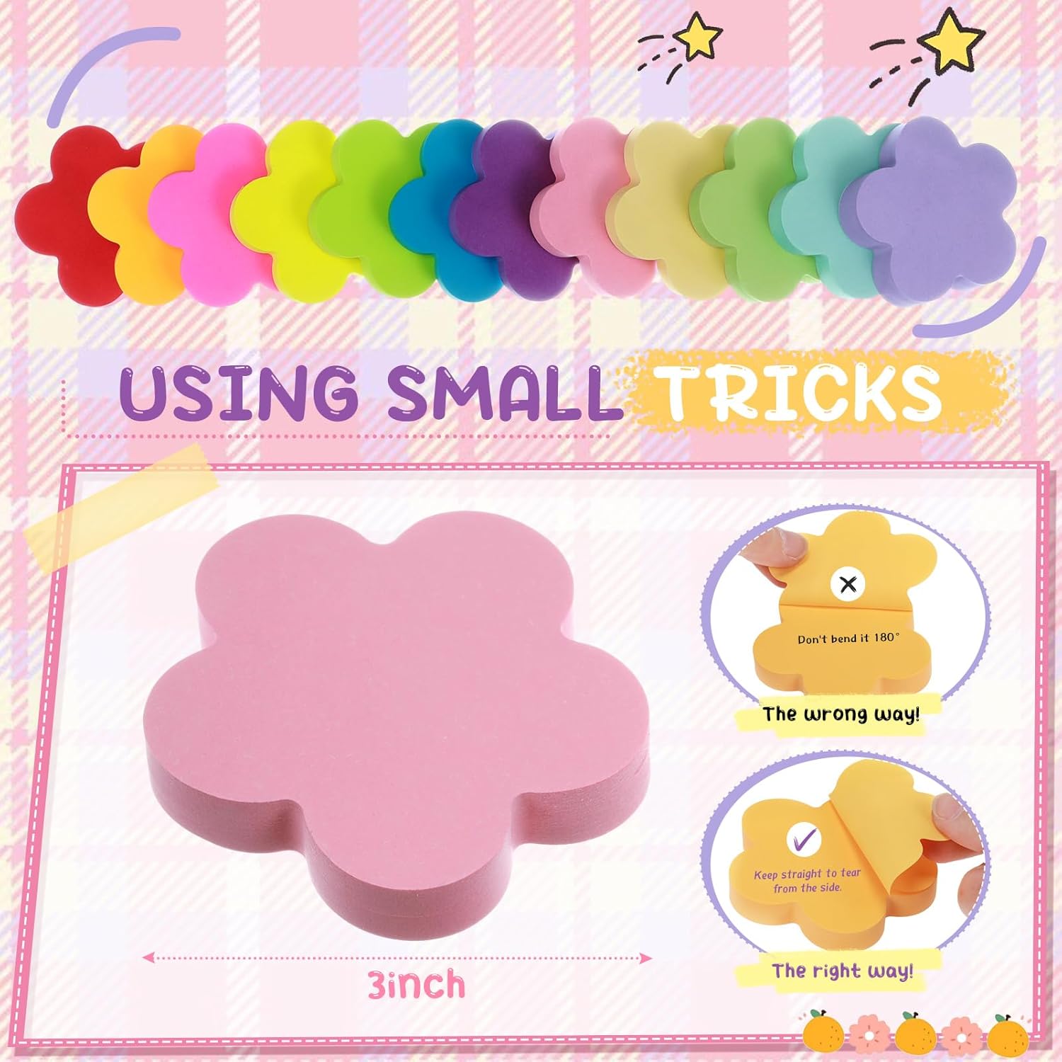 Leinuosen 12 Pieces Sticky Notes Shape 3 Inch Bright Colors Self-Stick Pads Multiple Colors Sticky Notes Back to School Gifts for Classroom Office Supply, 100 Sheets/pad(Flower) - Image 3