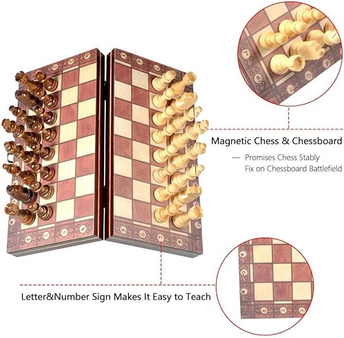 Miniatura 3 de Juego de ajedrez magnético de madera plegable de ajedrez y damas, juego de mesa, juguetes educativos para niños y adultos