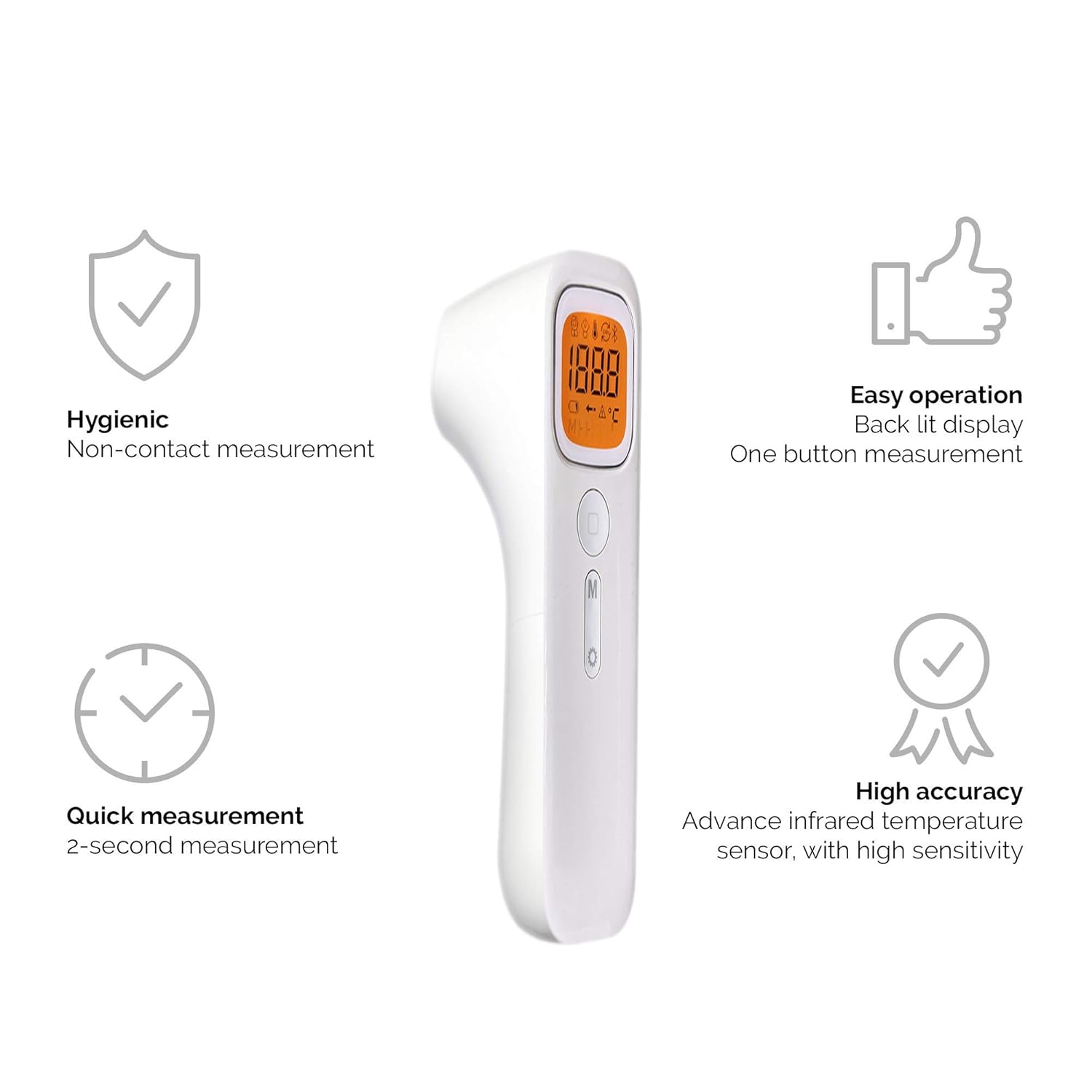 Infrared thermometer features: hygienic, quick, high accuracy, easy operation