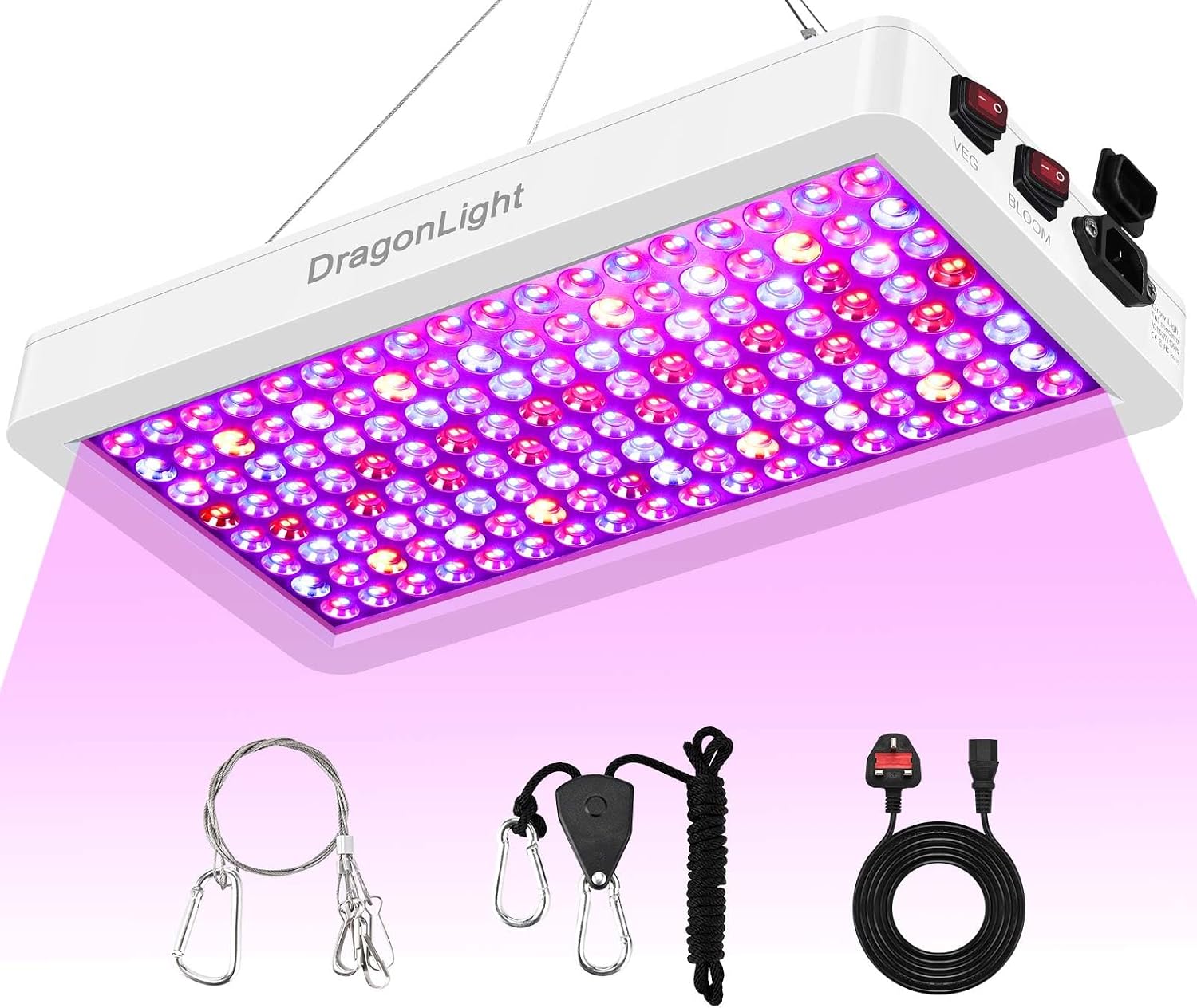 DragonLight 2025 Newest BW2000 LED Grow Lights Double Chips Full Spectrum with 3-Metre Cable for Greenhouse and Indoor Plant Veg and Flower Growing[White] [Energy Class E]