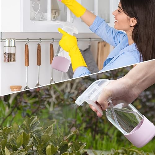 Miniatura 8 de HOMBYS Botellas vacías de vidrio transparente de 8 onzas con protección de funda de silicona, recipientes recargables para soluciones de limpieza,