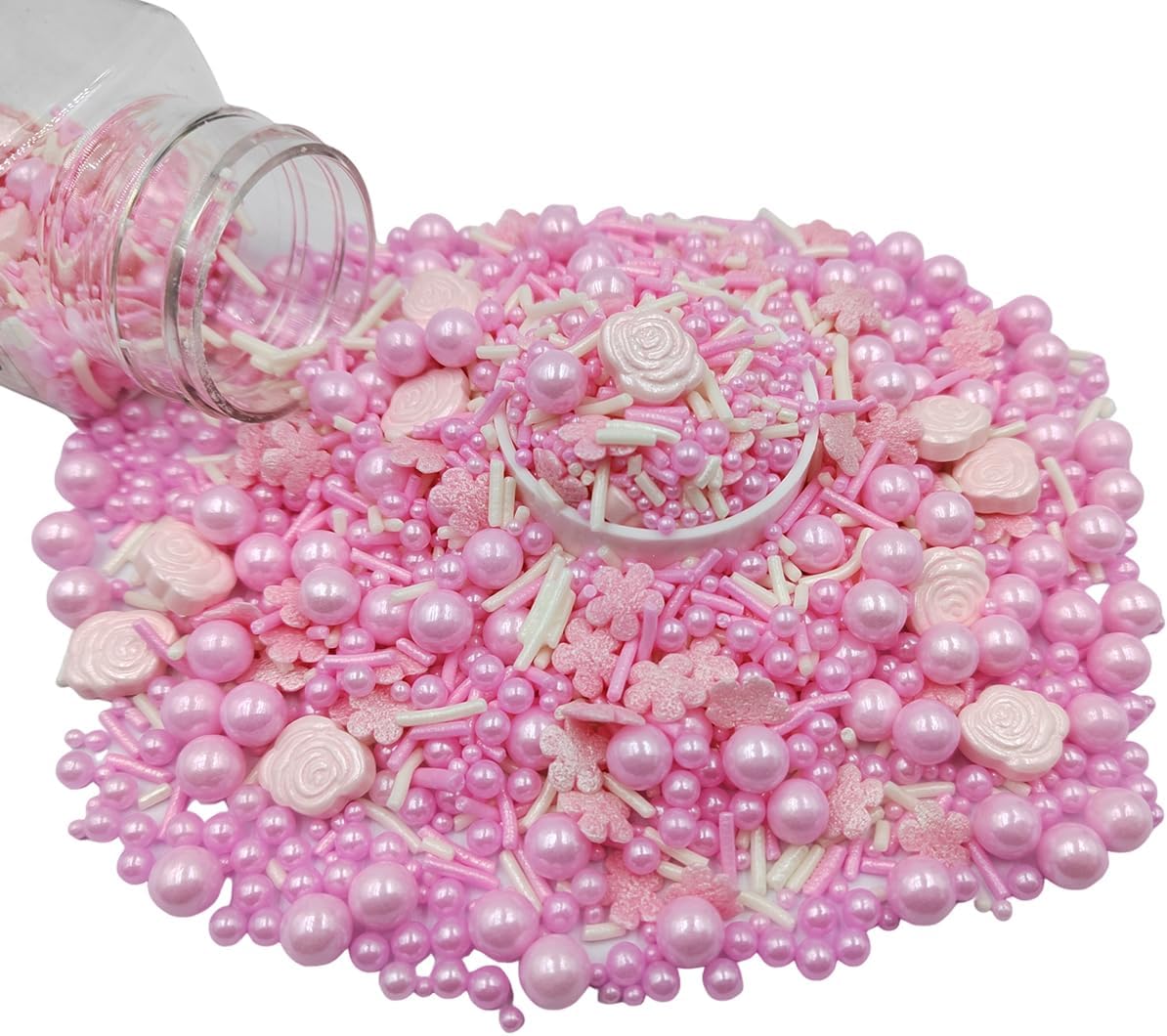 Rose Sprinkles Pink Sprinkles Mix with Pearl Flower Decorations Edible Rose Cake Decorations Cupcake Toppers Baking Cookie Decorating Ice Cream Toppings Celebration Valentines Mothers Day Decoration