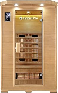 Artsauna Infrarotkabine Oslo - Wärmekabine Vollspektrumstrahler für 2 Personen - LED-Farblichttherapie - Infrarotsauna 120x100 cm aus Hemlockholz