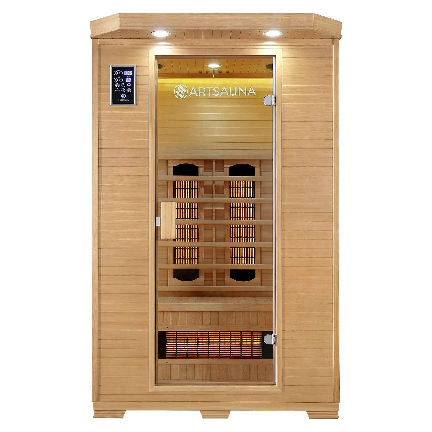 Artsauna Infrarotkabine Oslo – 2-Personen-Modell mit Hemlockholz, HiFi-System, Ionisator und LED-Farblicht