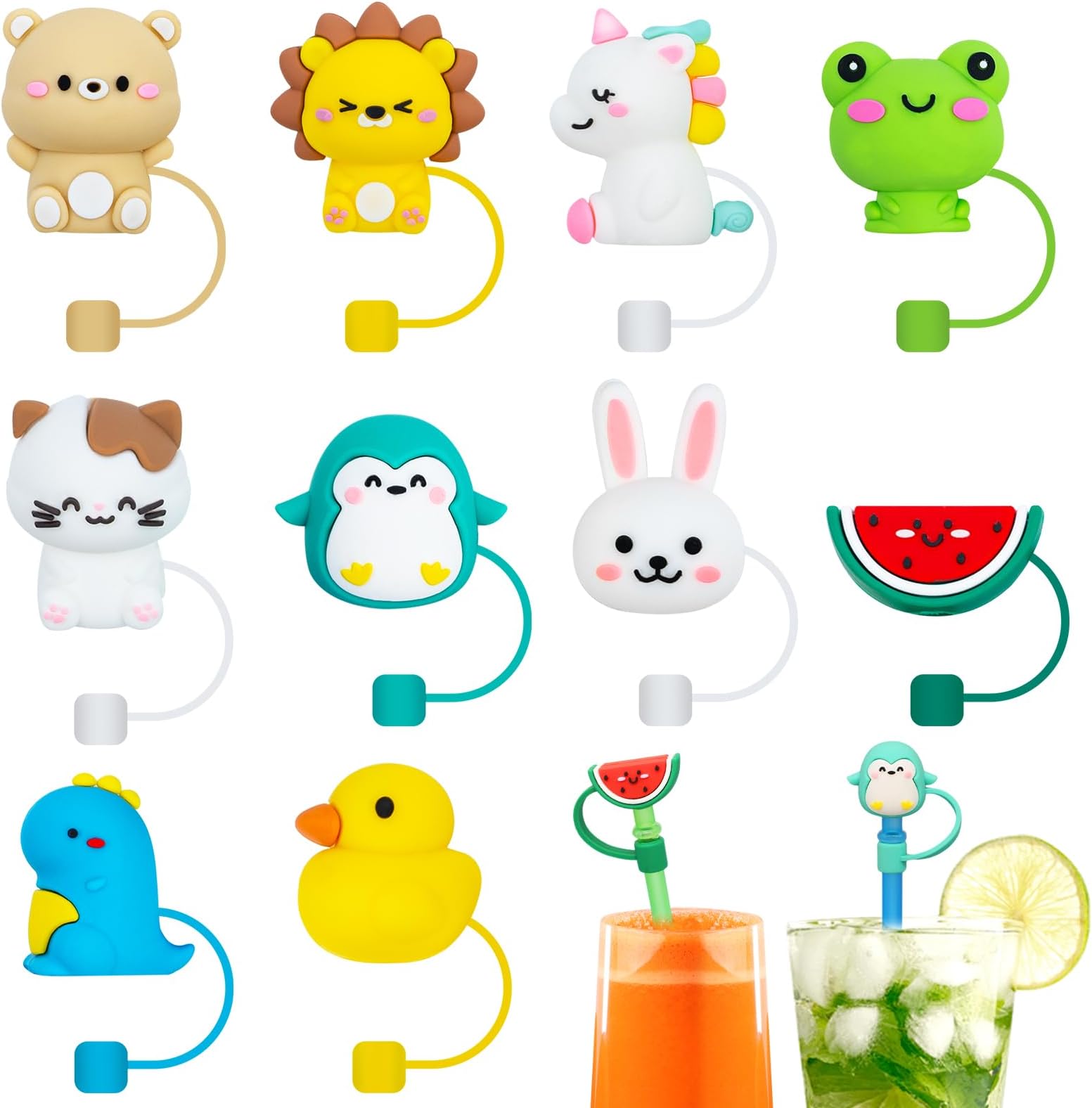 10PCS Stanley Cup Straw Cover Silicone Straw Tips Cover Reusable Straw Cover for Stanley Cup 8mm Cartoon Straw Covers Colourful Cup Straw Toppers for Stanley Cups Dust-Proof Straw Tips Cover