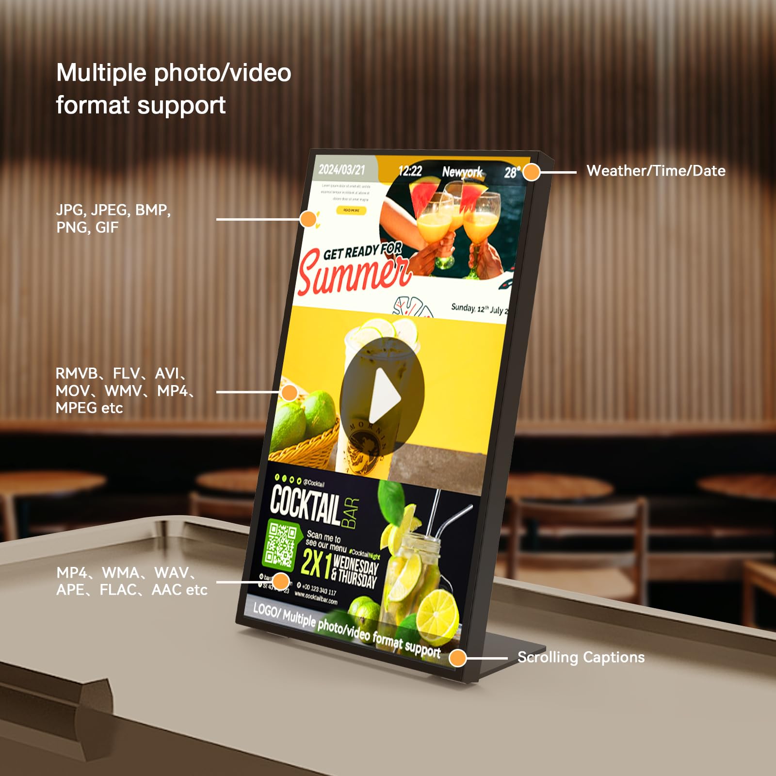 18,5 Zoll Desktop Menüboard, 2K FHD, 700 Nits, CMS, HDMI/WLAN | Desktop Werbedisplay mit 2K FHD, 700 Nits und CMS – ideal für Restaurants, Cafés, Hotels und Einzelhandel.