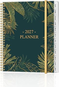 Planner 2026 - Weekly & Monthly Planner from January 2026 to December 2026, Agenda 2026 with Inner Pocket, Elastic Band, 8.5" x 11", Green Gold Leaf