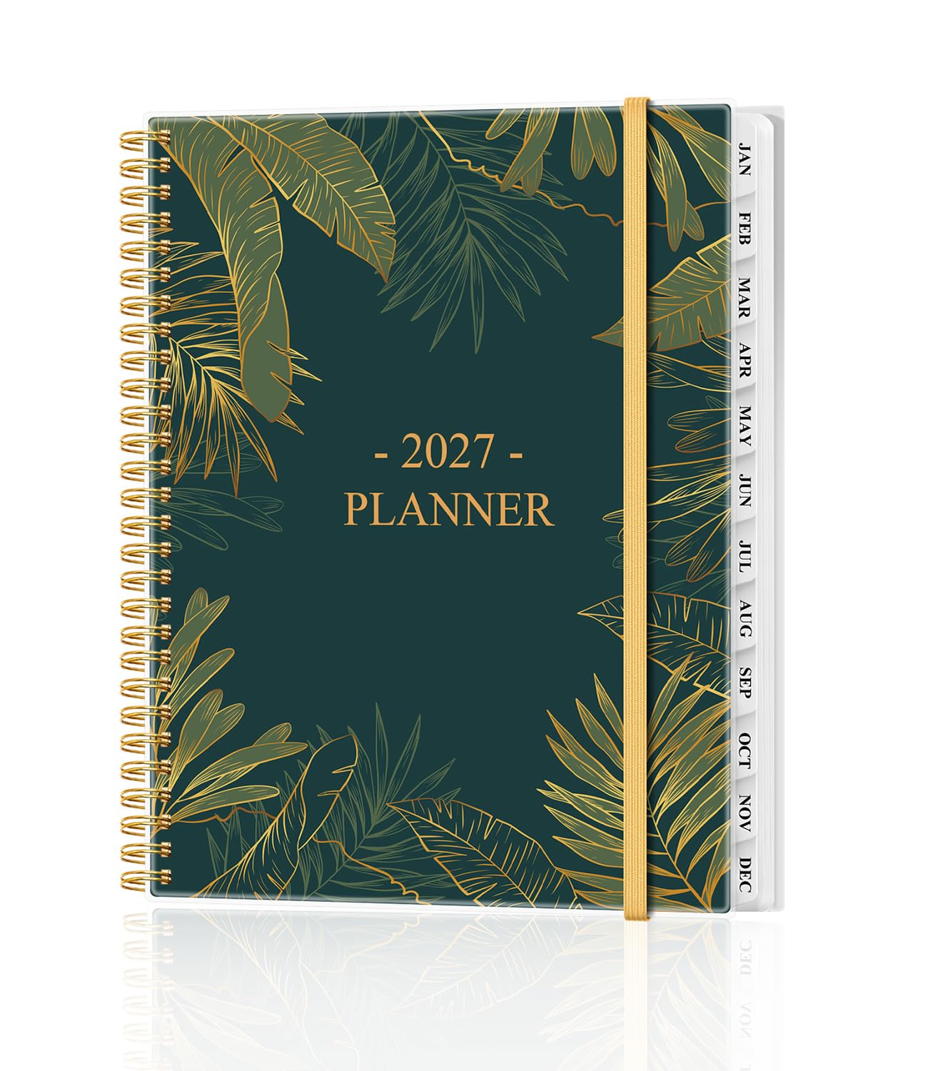 Planer 2025-2026 – planer tygodniowy i miesięczny od lipca 2025 do czerwca 2026, agenda 2025 2026 z kieszenią wewnętrzną, elastyczną taśmą, 21,6 x 28 cm, zielony złoty liść