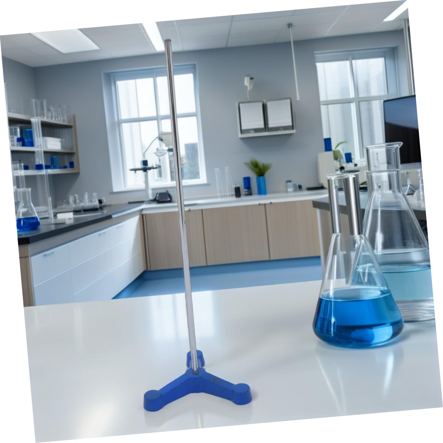 KICHOUSE Laborstativ mit Dreieckigem Eisenfuß und Langer Stange Stabile Metallretortenbasis für Laborgeräte und Reagenzgläser Geeignet für Chemielabore und Schnelle Reinigung