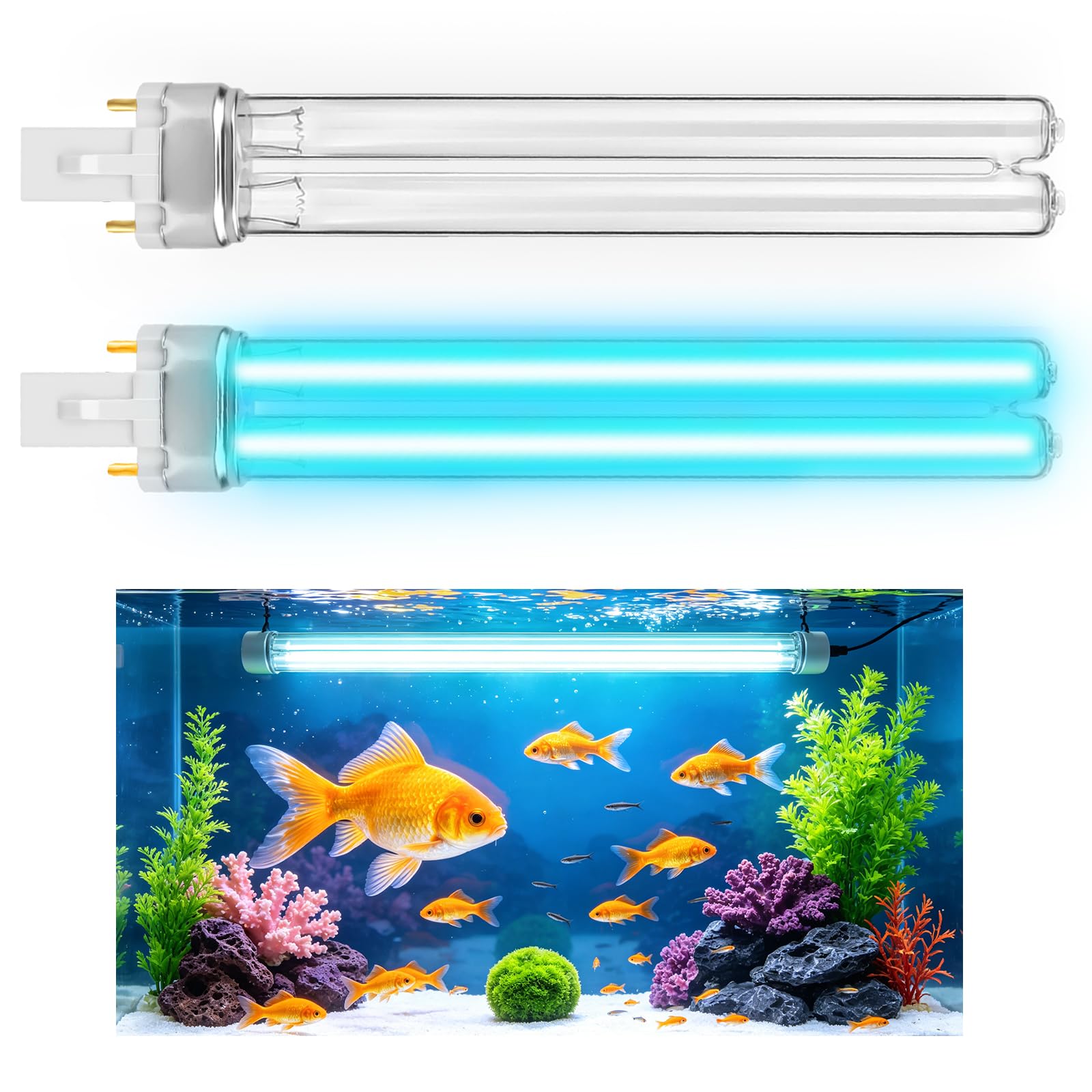 Ddlisu 2*G23 2 Pin Base 13W UVC Lamp, UV Germicidal Replacement Light for Fish Pond Aquarium Filter