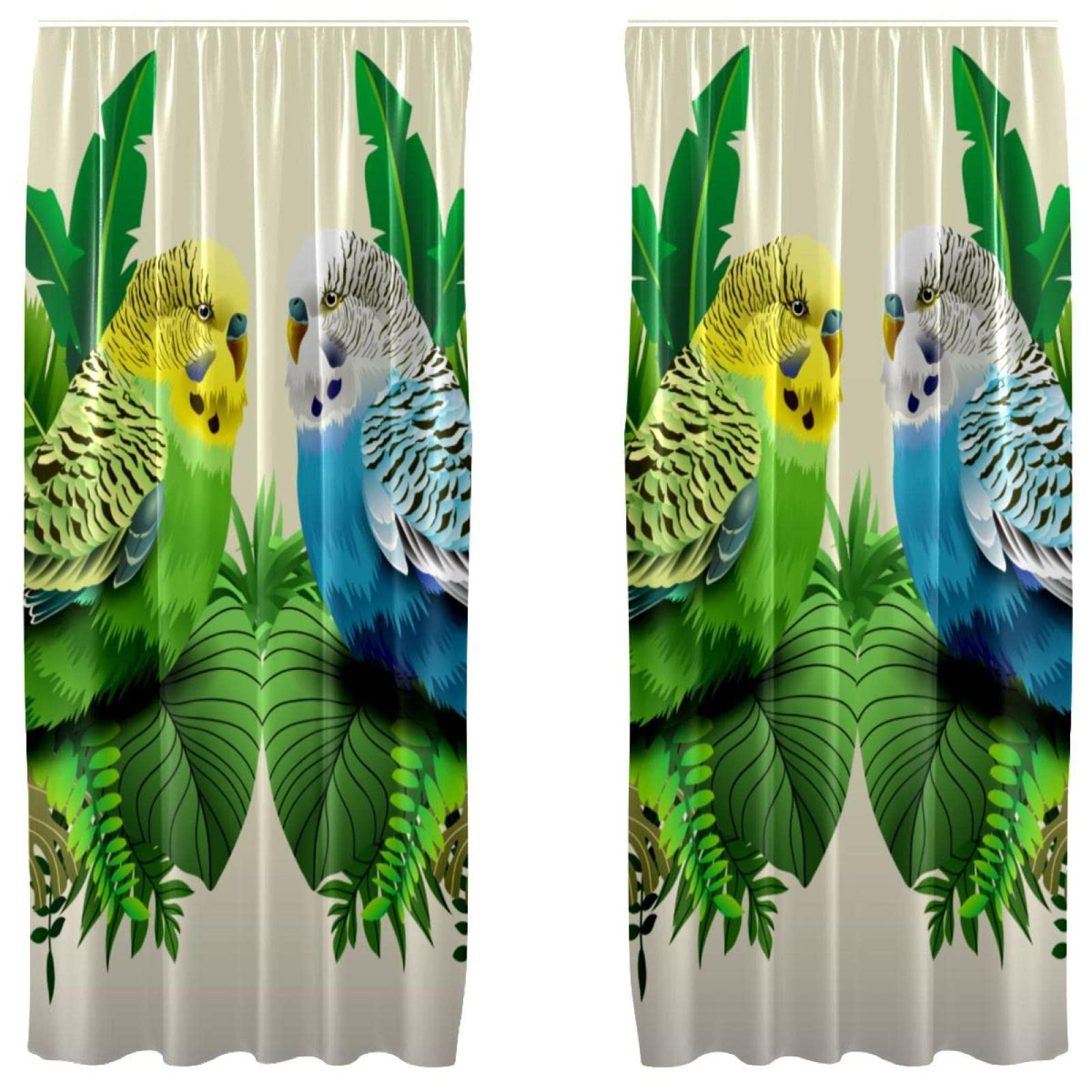 Rideaux occultants microfibre perruches feuilles | 2 panneaux 140x213cm