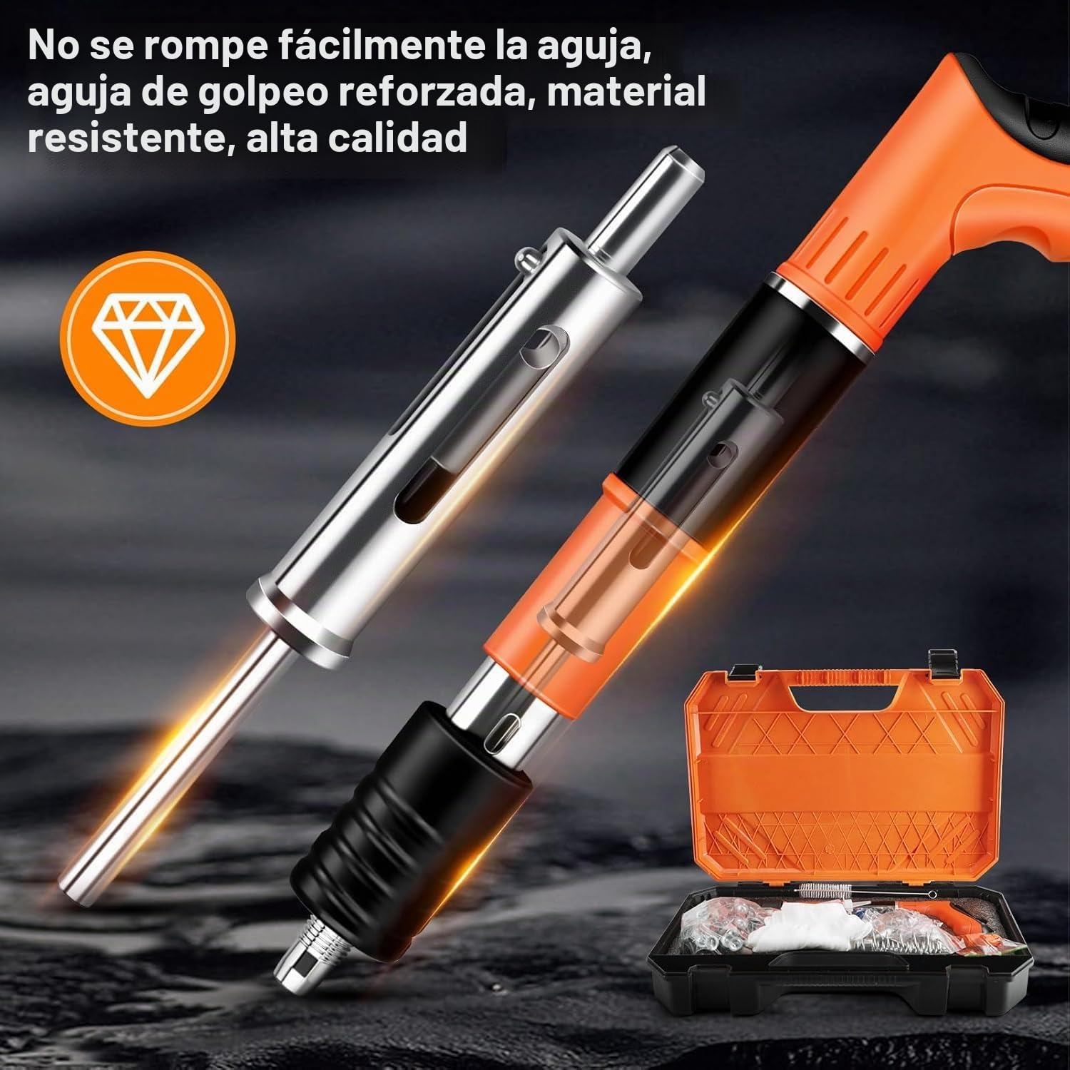 Clavadora de hormigón, clavadora de remache, pistola de clavos portátil con 200 clavos redondos, pistola manual con 5 niveles ajustables, para paredes de hormigón (Naranja)