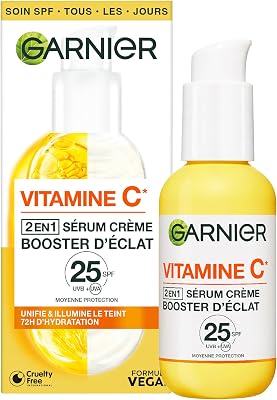 Garnier Sérum Crème 2-en-1 Booster Éclat Vitamine C Hydratant SPF 25 50ml | Hydratation 72h, Vitamine C & Extrait d'agrume...