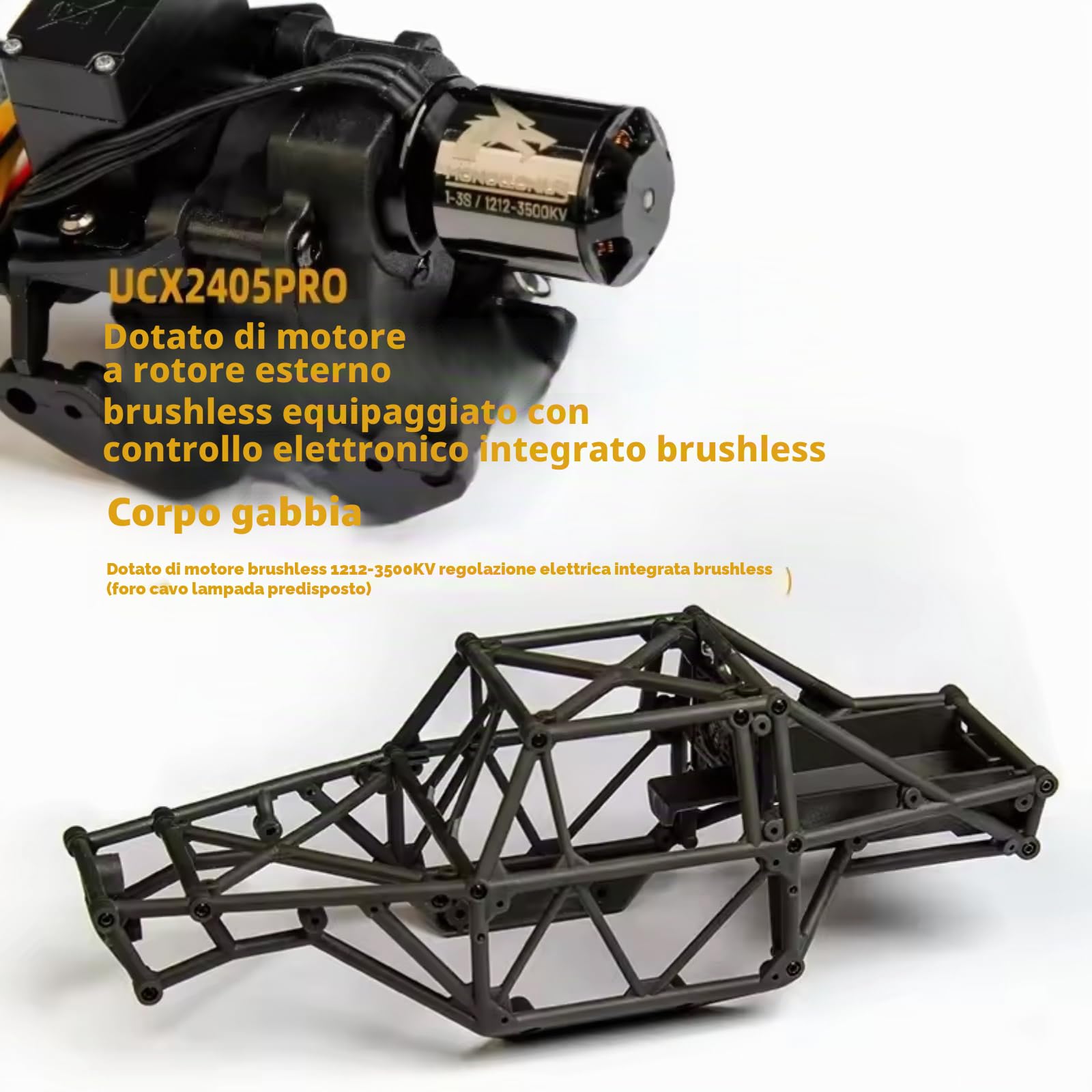 Auto RC Crawler 1/24 UDI RC UCX2405PRO 4wd Mini Climb Racing Motore brushless 4 ruote sterzanti Trasmissione a 3 velocità Giocattolo RTR (giallo)