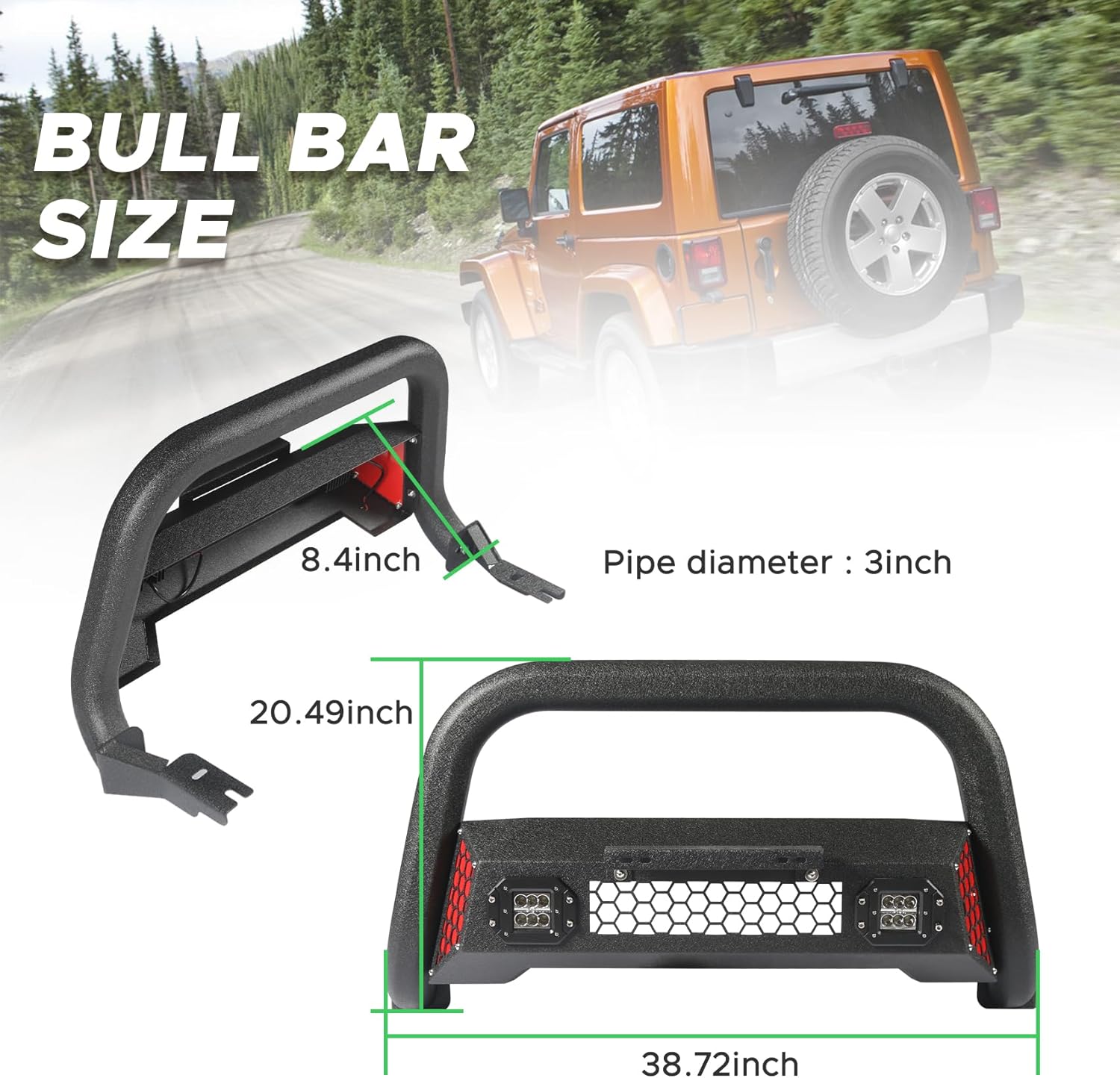 Bull Bar Fit for Ford F150 2004-2026 with LED Light & w/License Plate Bracket DIY Paintable Truck Front Bumper Brush Push Bar Front Grille Guard Protector