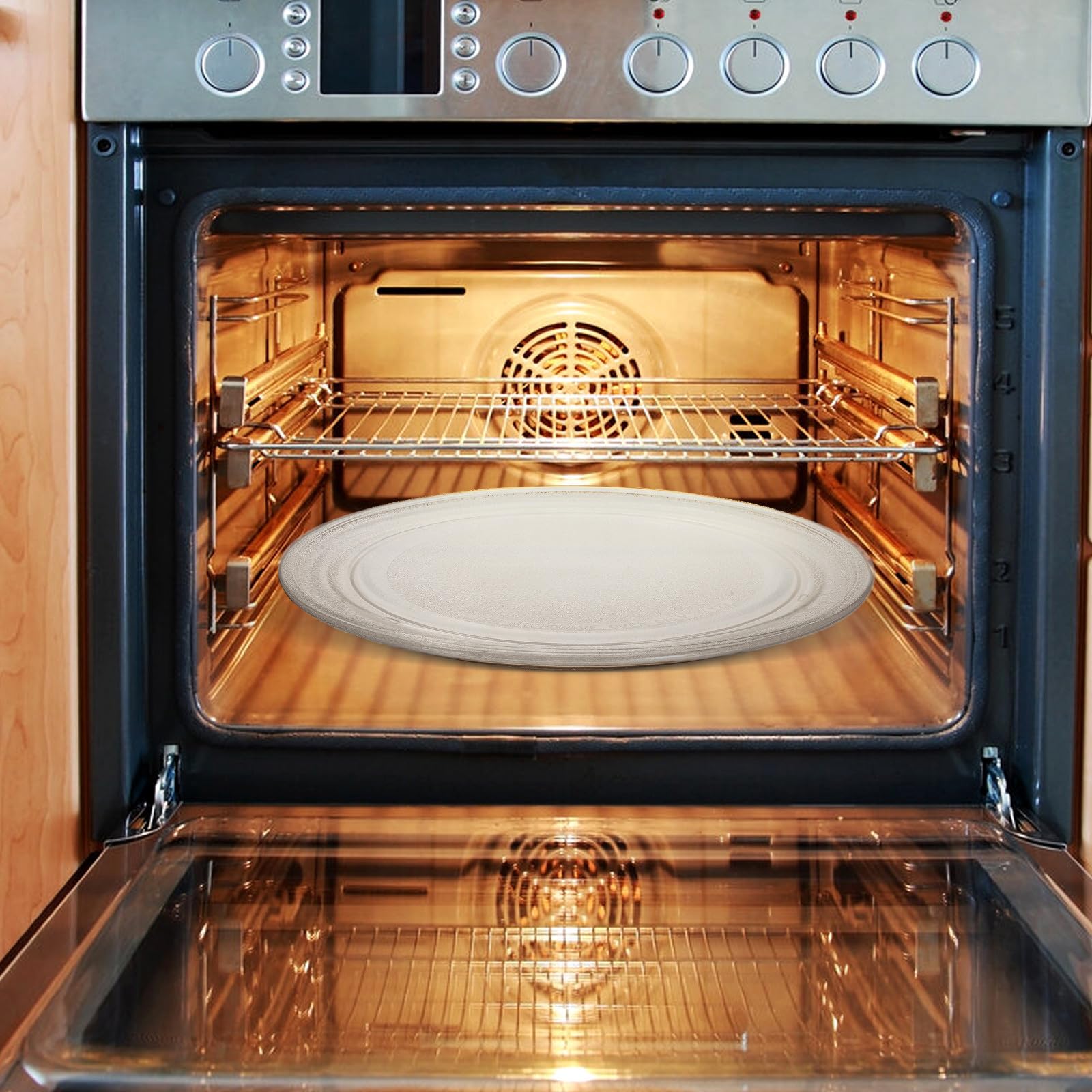 Plato de Vidrio para Microondas 27.2 Cm Fondo Plano y Soporte Giratorio, Resistente Calentamiento Uniforme para Preparación de Alimentos en Cocina