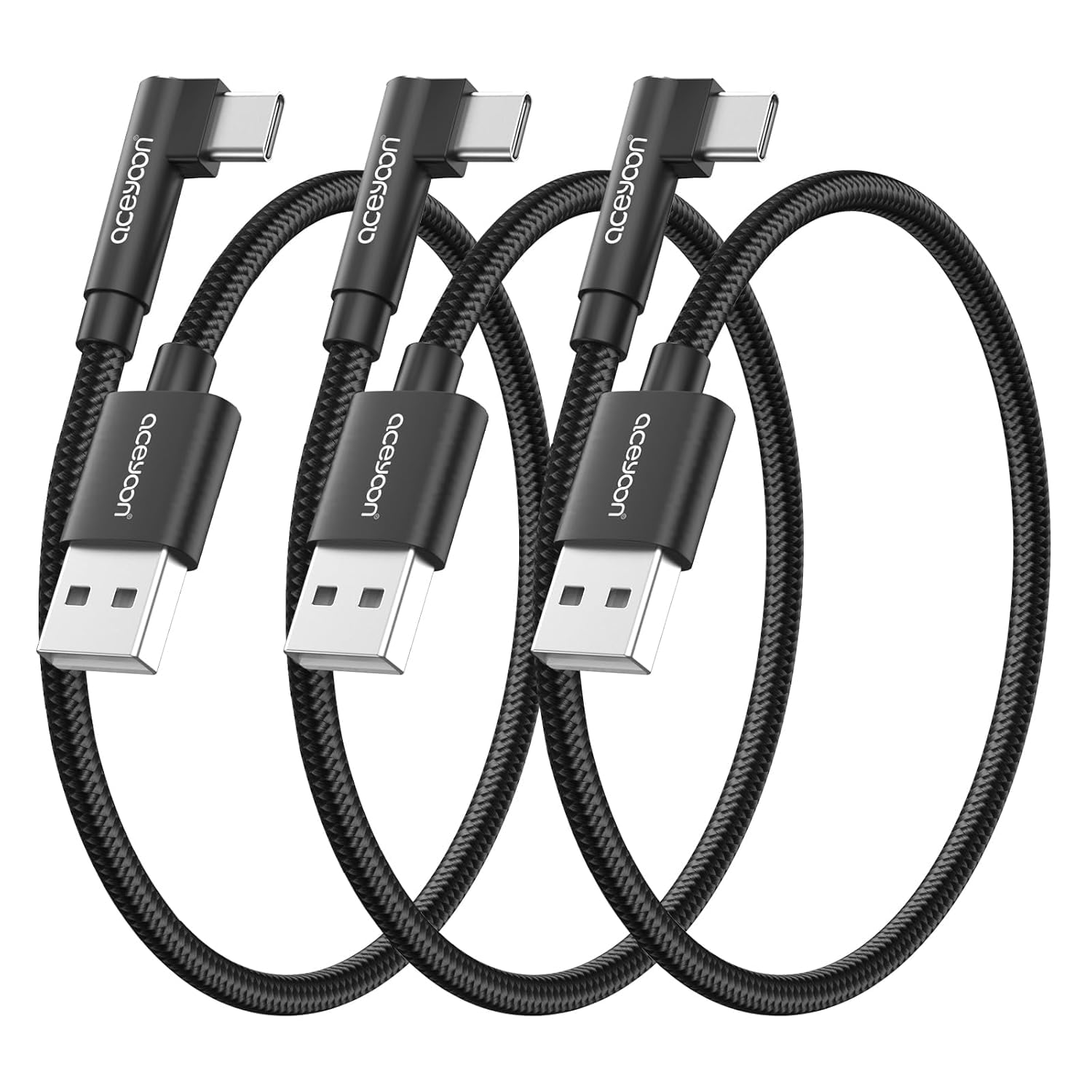aceyoon 3 Stück 3A USB C Kabel Kurz 50cm, 90 Grad Winkel USB auf USB C Kabel, Nylon Schnellladekabel USB C für Galaxy S25 S24 S23, für iPhone 17 Promax, für Mate 80/70, für Google Pixel10/9/8